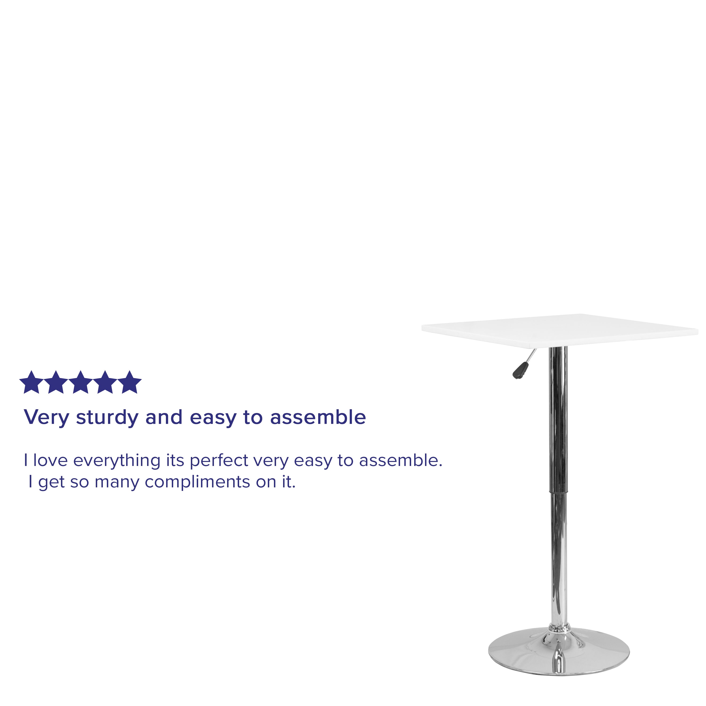 Pearl 23.75'' Square Adjustable Height White Wood Swivel Top Table (Adjustable Range 33'' - 40.5'')