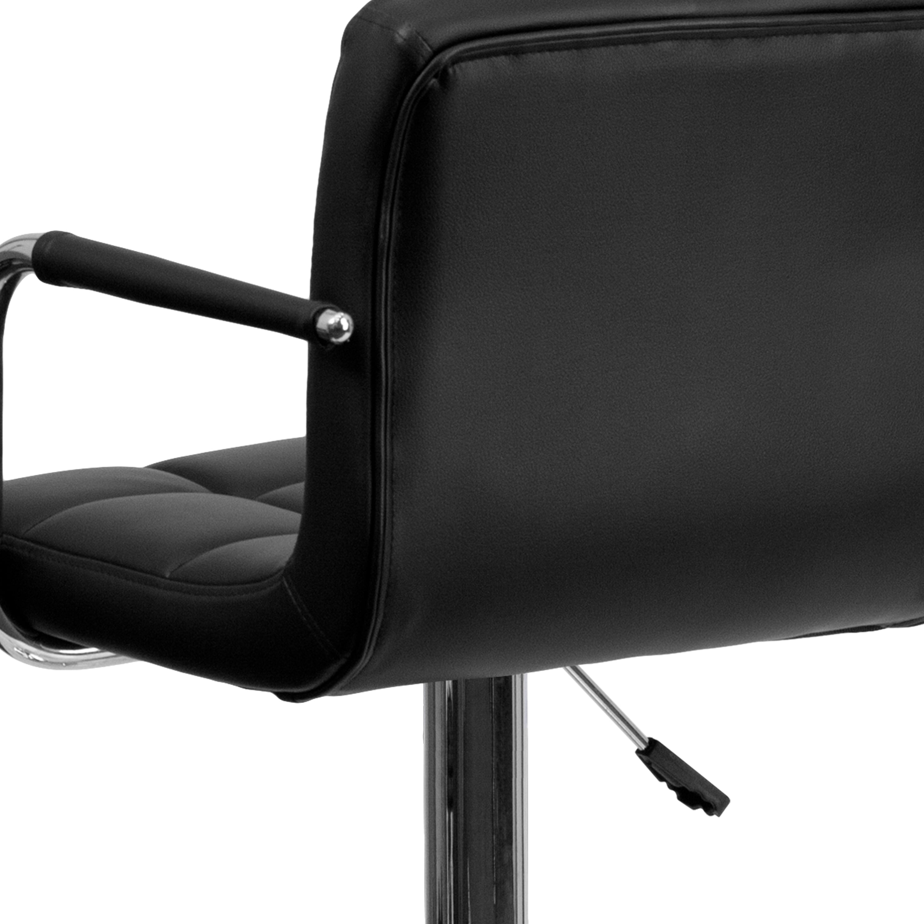 Genna Contemporary Black Quilted Vinyl Adjustable Height Barstool with Arms and Chrome Base