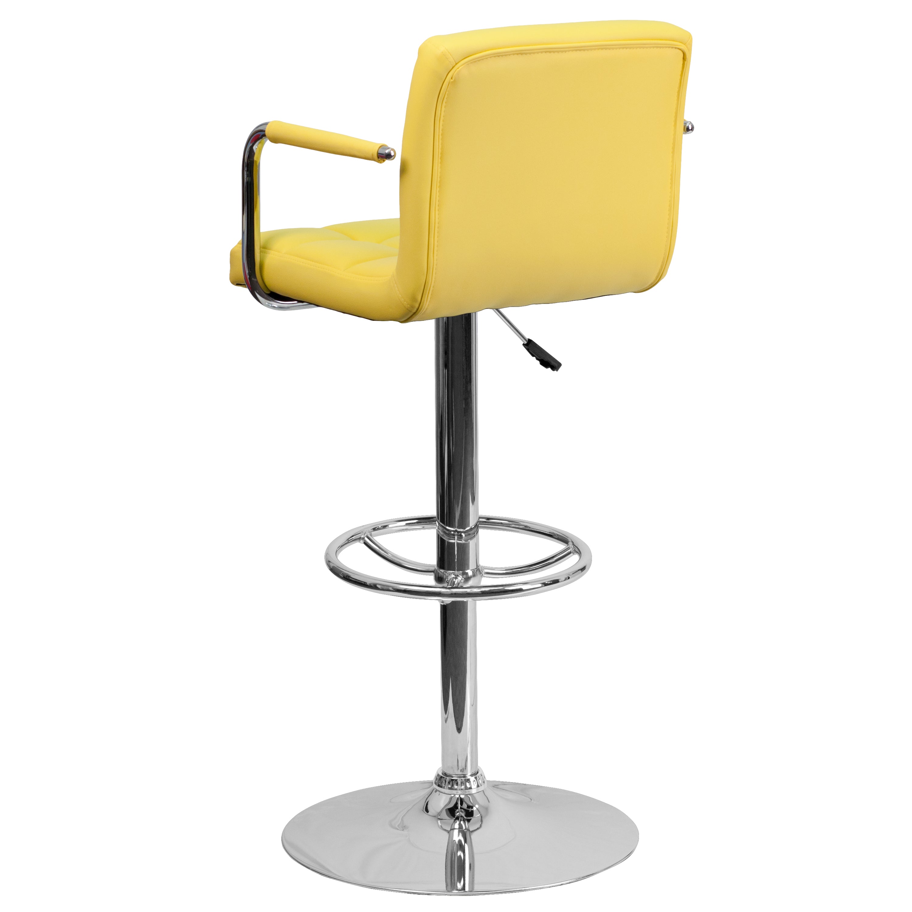 Genna Contemporary Yellow Quilted Vinyl Adjustable Height Barstool with Arms and Chrome Base