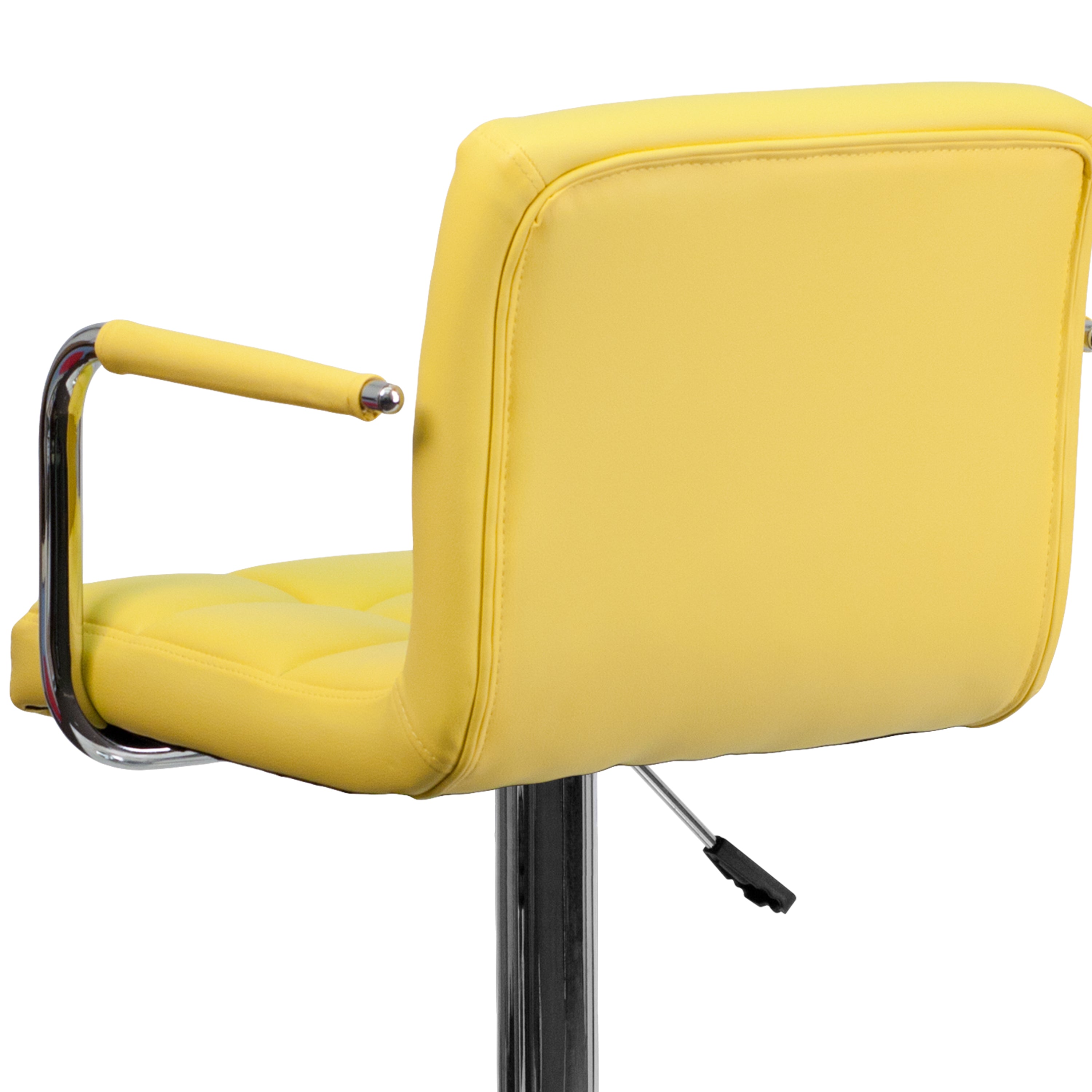 Genna Contemporary Yellow Quilted Vinyl Adjustable Height Barstool with Arms and Chrome Base