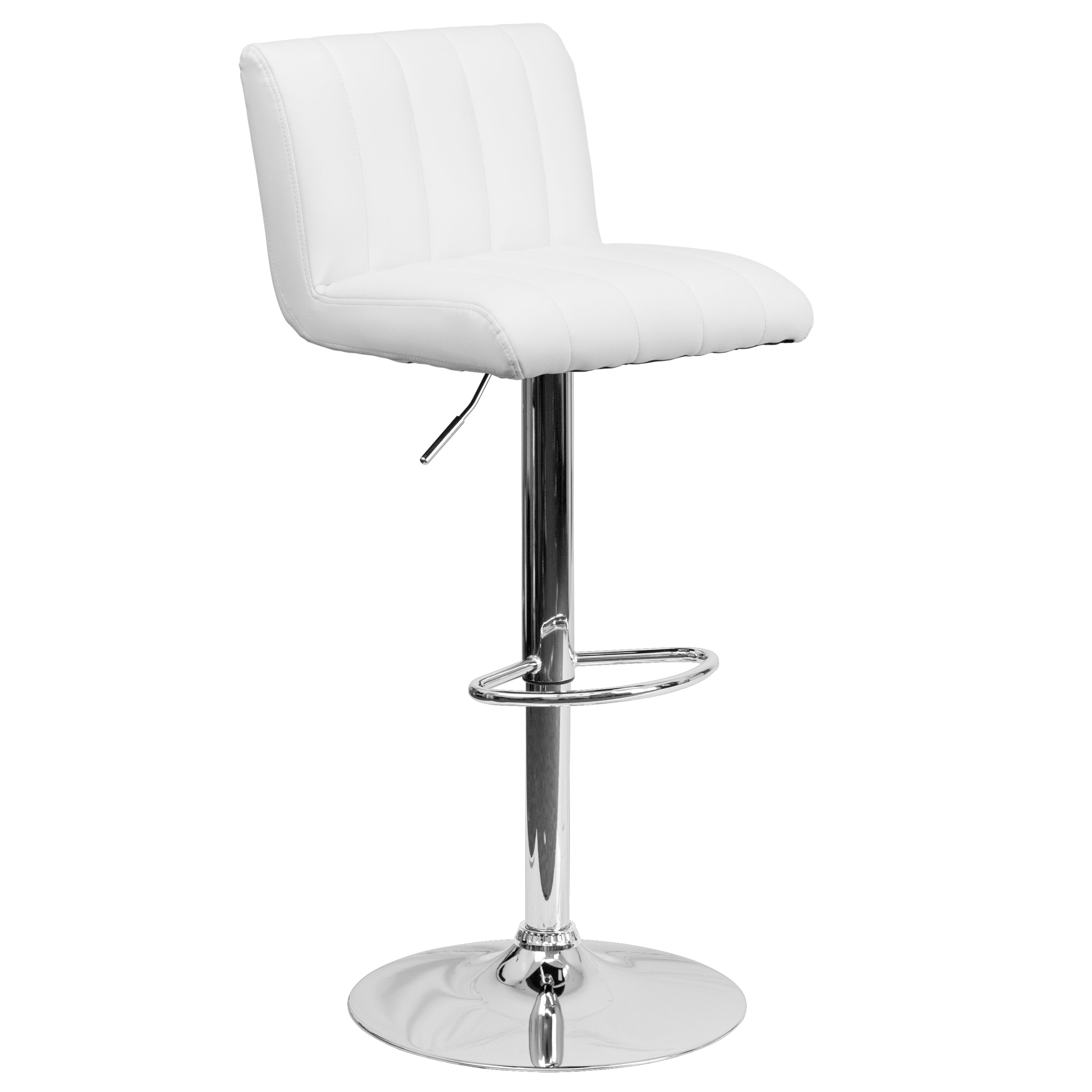 Genevieve Contemporary White Vinyl Adjustable Height Barstool with Vertical Stitch Back/Seat and Chrome Base