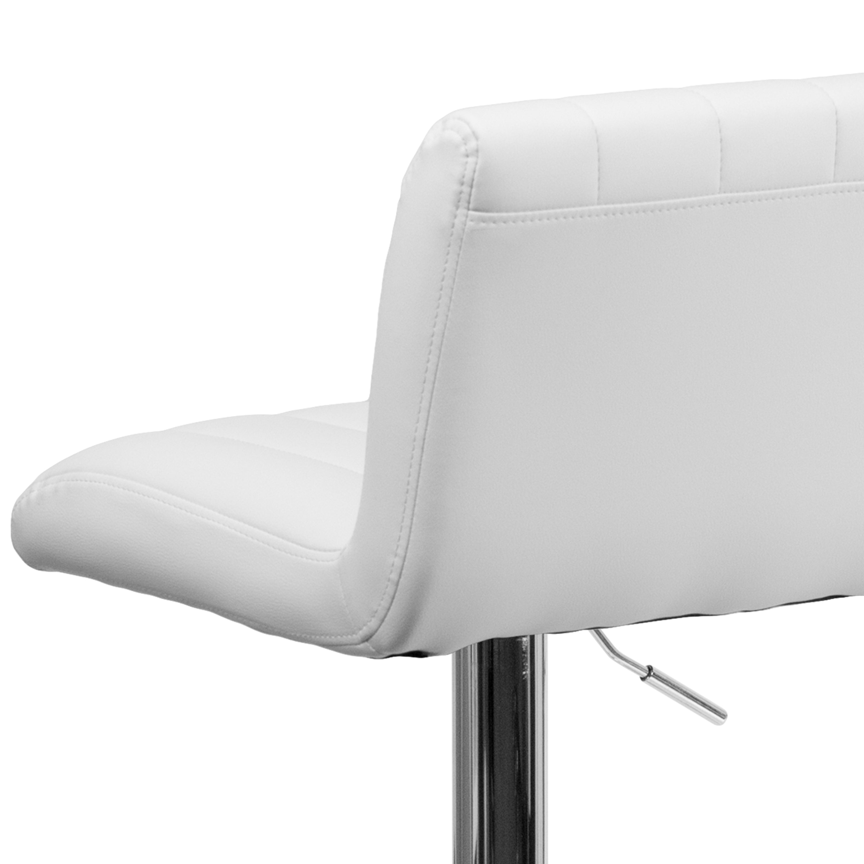 Genevieve Contemporary White Vinyl Adjustable Height Barstool with Vertical Stitch Back/Seat and Chrome Base