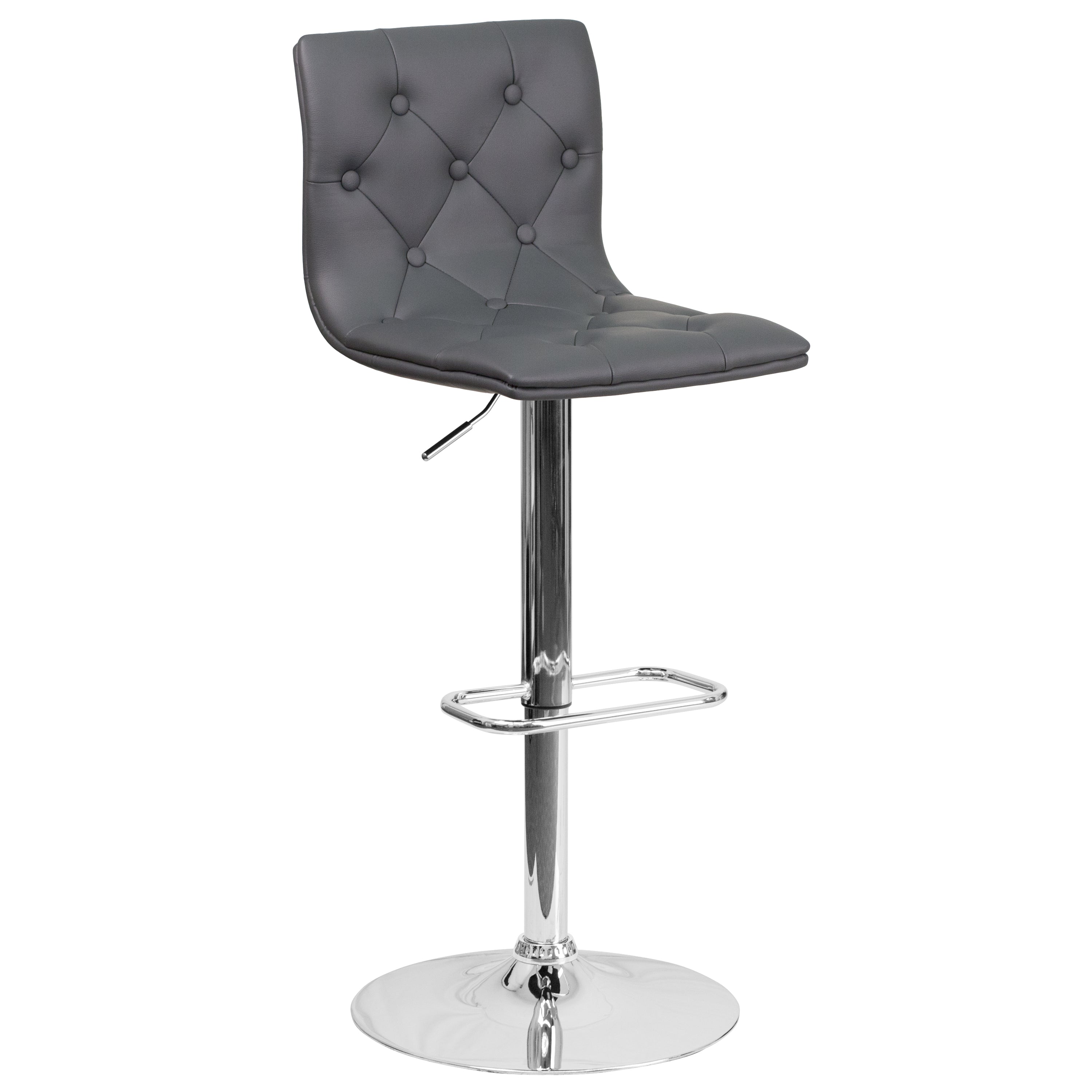 Sammie Contemporary Button Tufted Gray Vinyl Adjustable Height Barstool with Chrome Base
