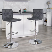 Sammie Contemporary Button Tufted Gray Vinyl Adjustable Height Barstool with Chrome Base