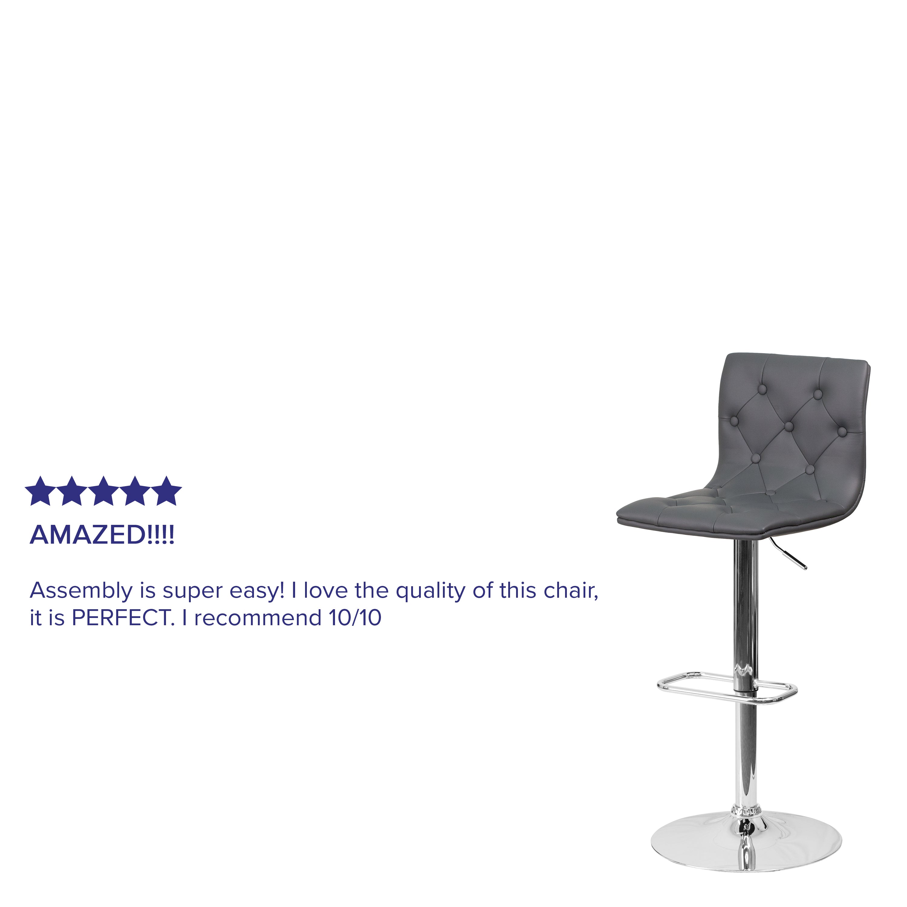 Sammie Contemporary Button Tufted Gray Vinyl Adjustable Height Barstool with Chrome Base