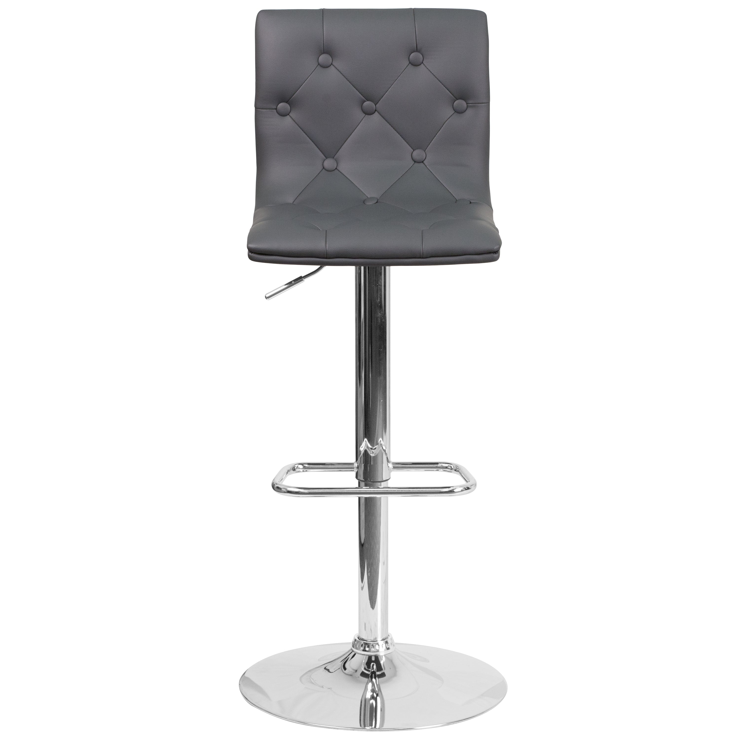Sammie Contemporary Button Tufted Gray Vinyl Adjustable Height Barstool with Chrome Base