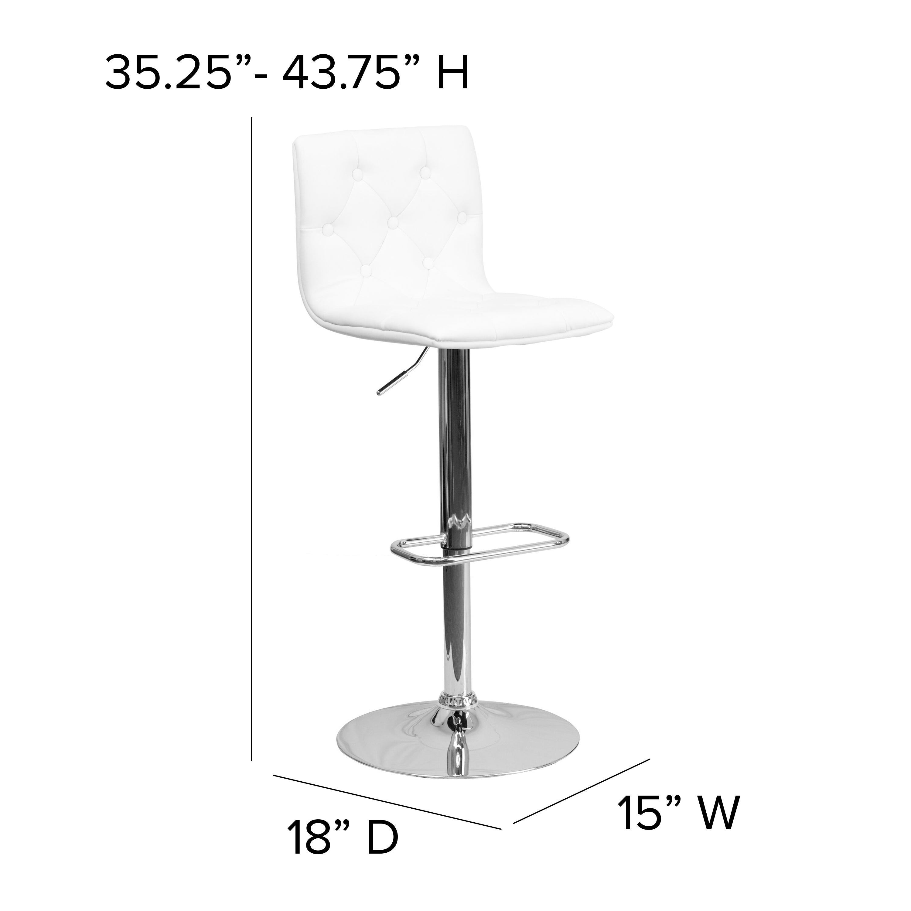 Sammie Contemporary Button Tufted White Vinyl Adjustable Height Barstool with Chrome Base