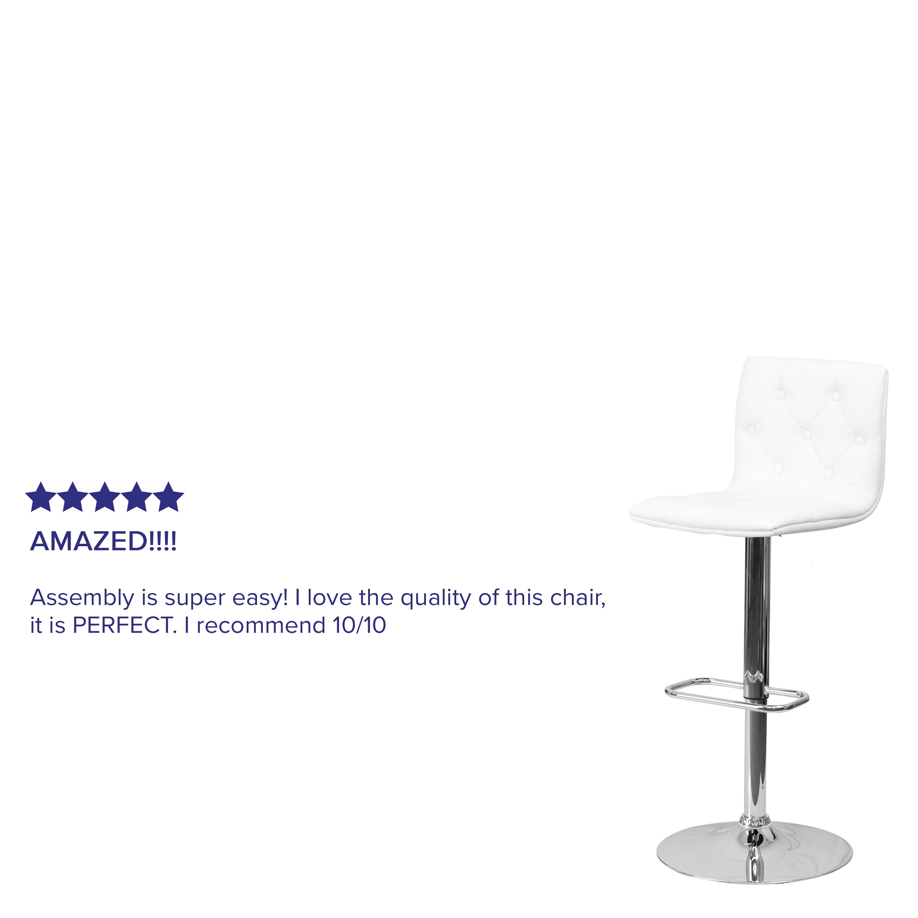 Sammie Contemporary Button Tufted White Vinyl Adjustable Height Barstool with Chrome Base
