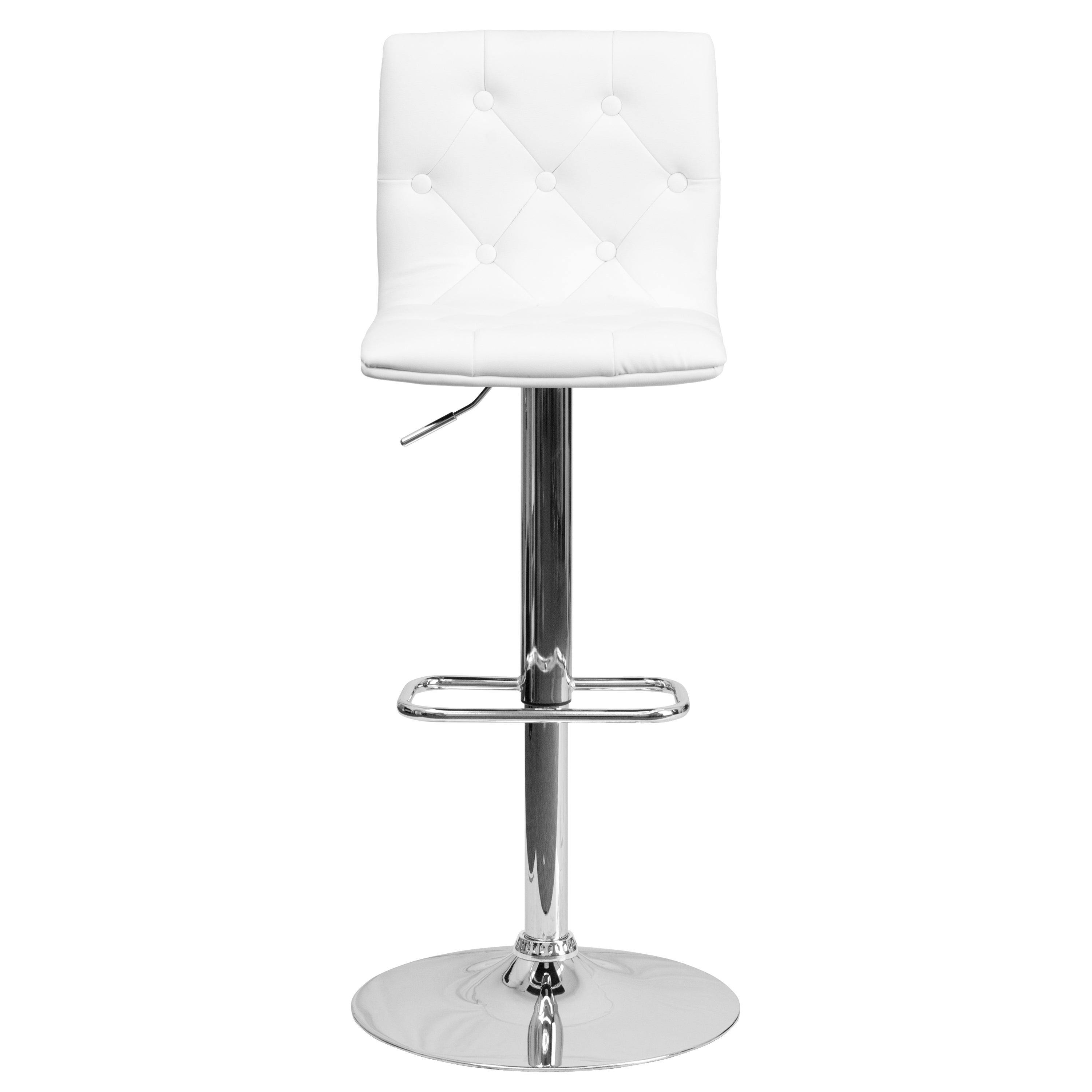 Sammie Contemporary Button Tufted White Vinyl Adjustable Height Barstool with Chrome Base