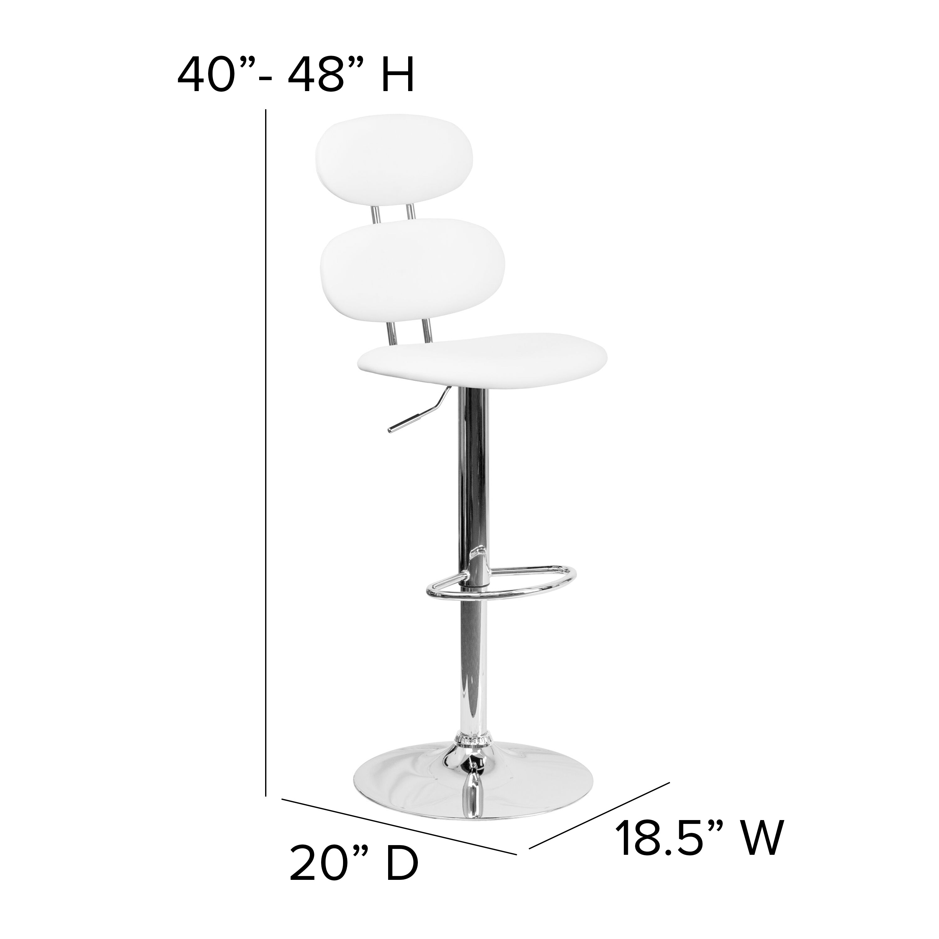 Dexter Contemporary White Vinyl Adjustable Height Barstool with Ellipse Back and Chrome Base