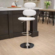 Dexter Contemporary White Vinyl Adjustable Height Barstool with Ellipse Back and Chrome Base
