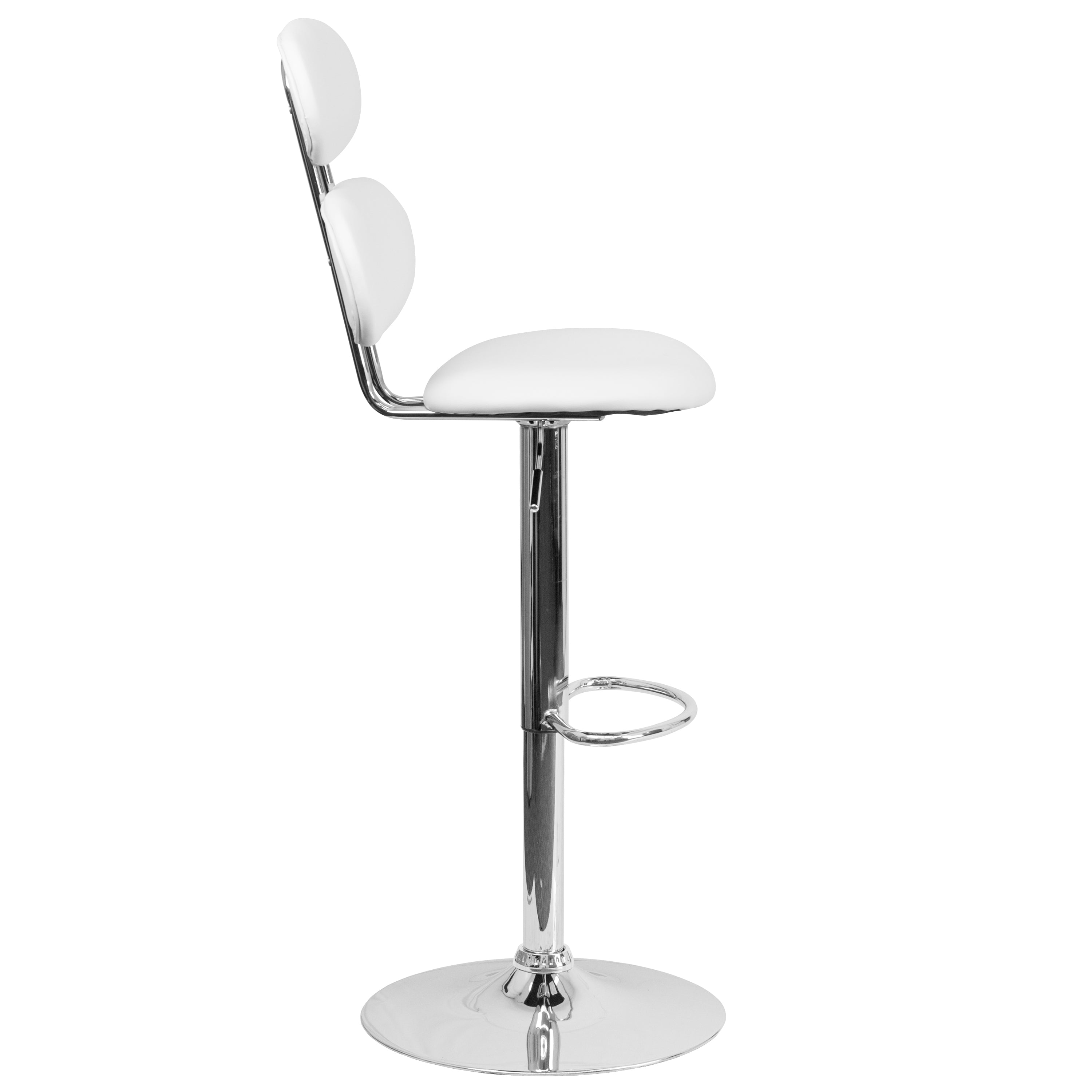 Dexter Contemporary White Vinyl Adjustable Height Barstool with Ellipse Back and Chrome Base