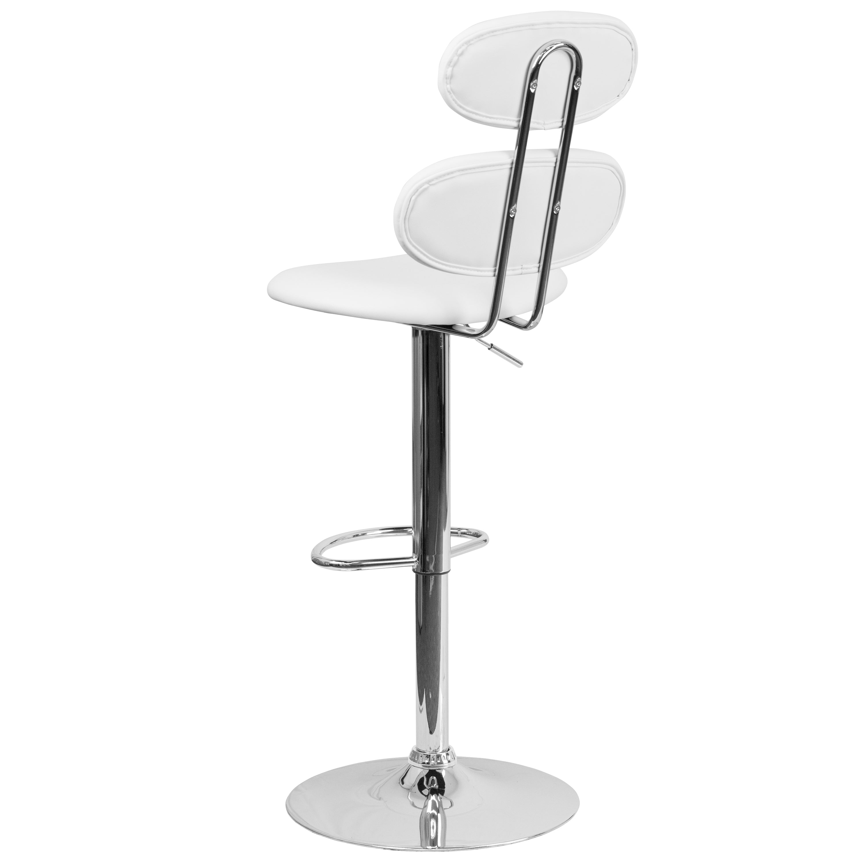 Dexter Contemporary White Vinyl Adjustable Height Barstool with Ellipse Back and Chrome Base