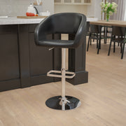 Erik Contemporary Black Vinyl Adjustable Height Barstool with Rounded Mid-Back and Chrome Base