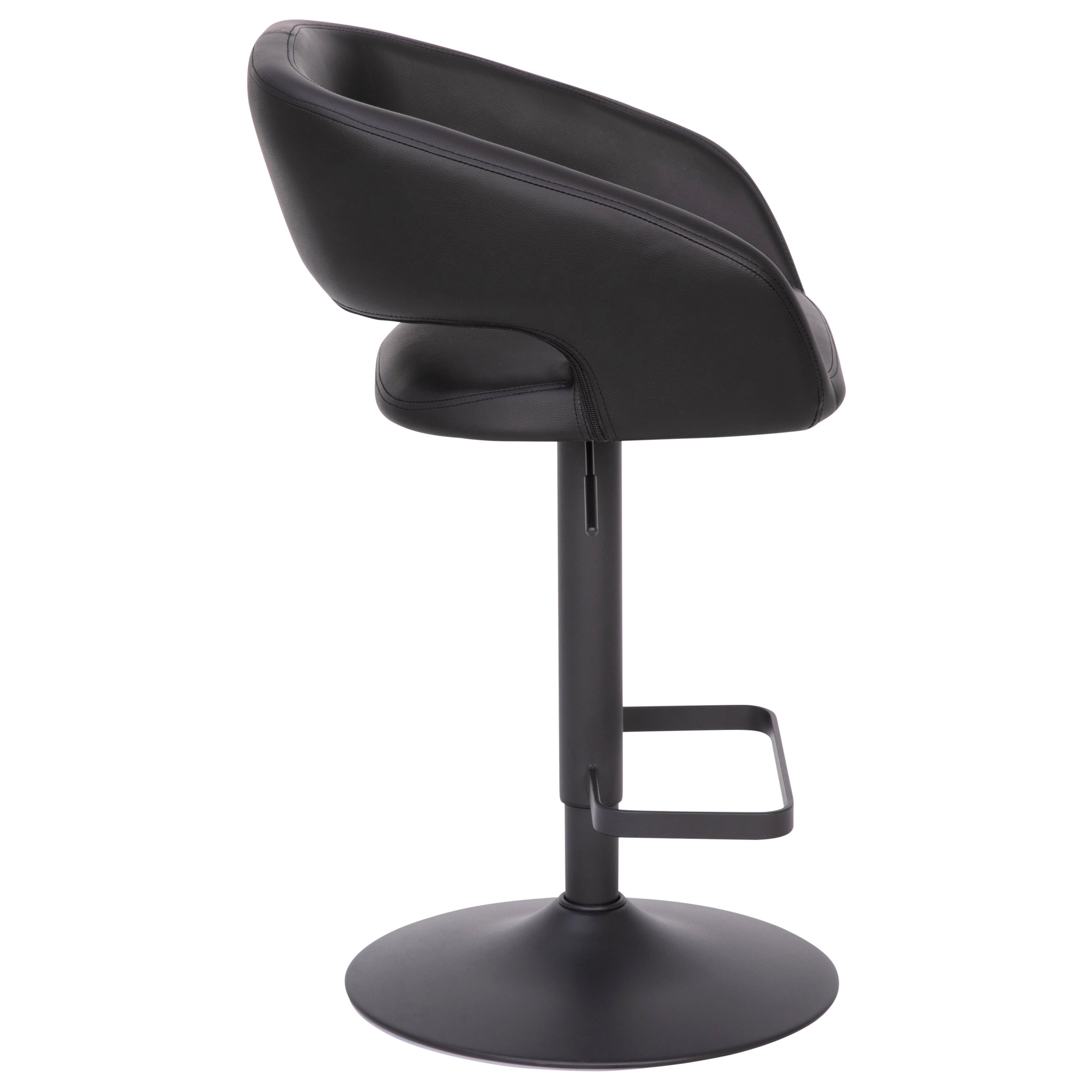 Erik Contemporary Black Vinyl Adjustable Height Barstool with Rounded Mid-Back and Black Base