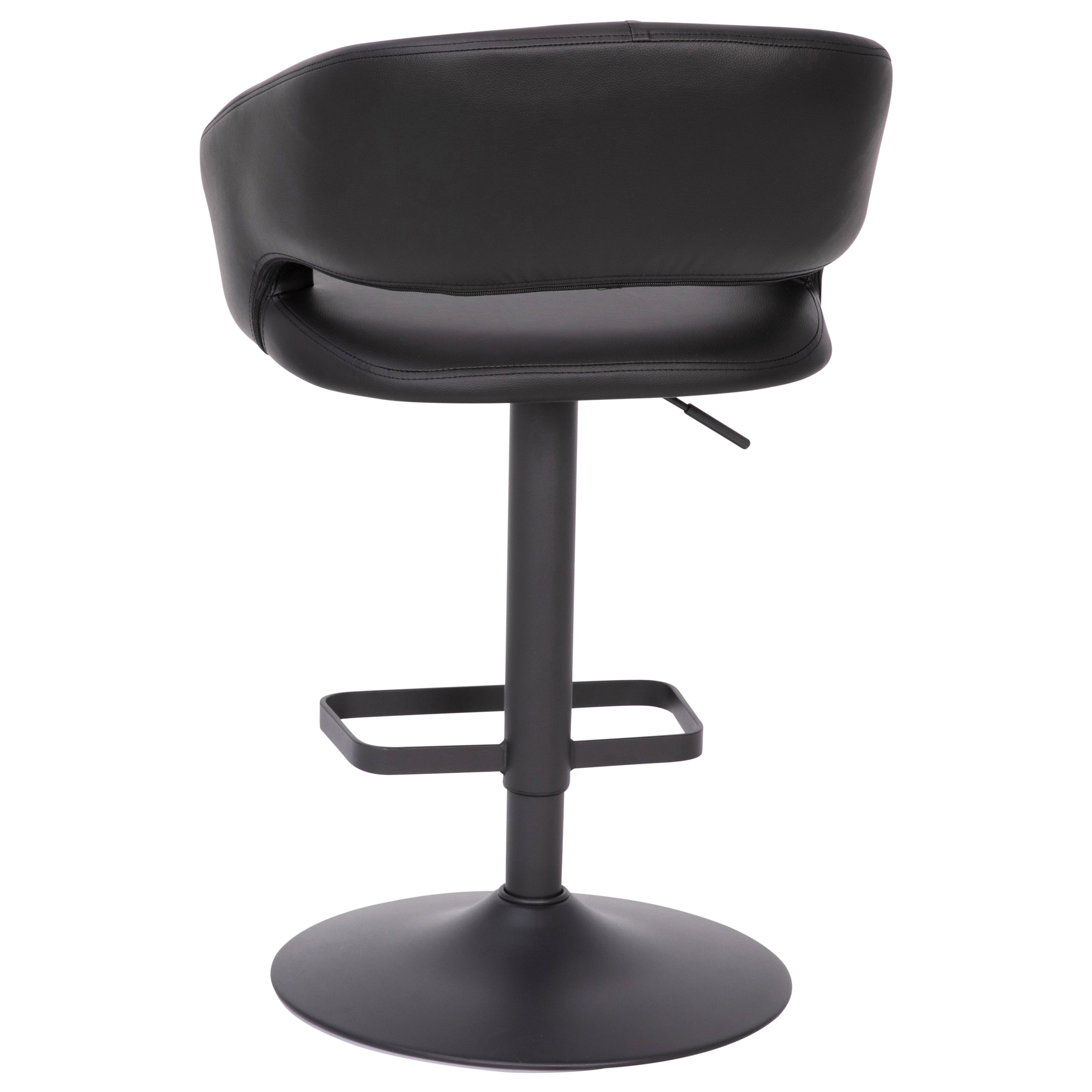 Erik Contemporary Black Vinyl Adjustable Height Barstool with Rounded Mid-Back and Black Base