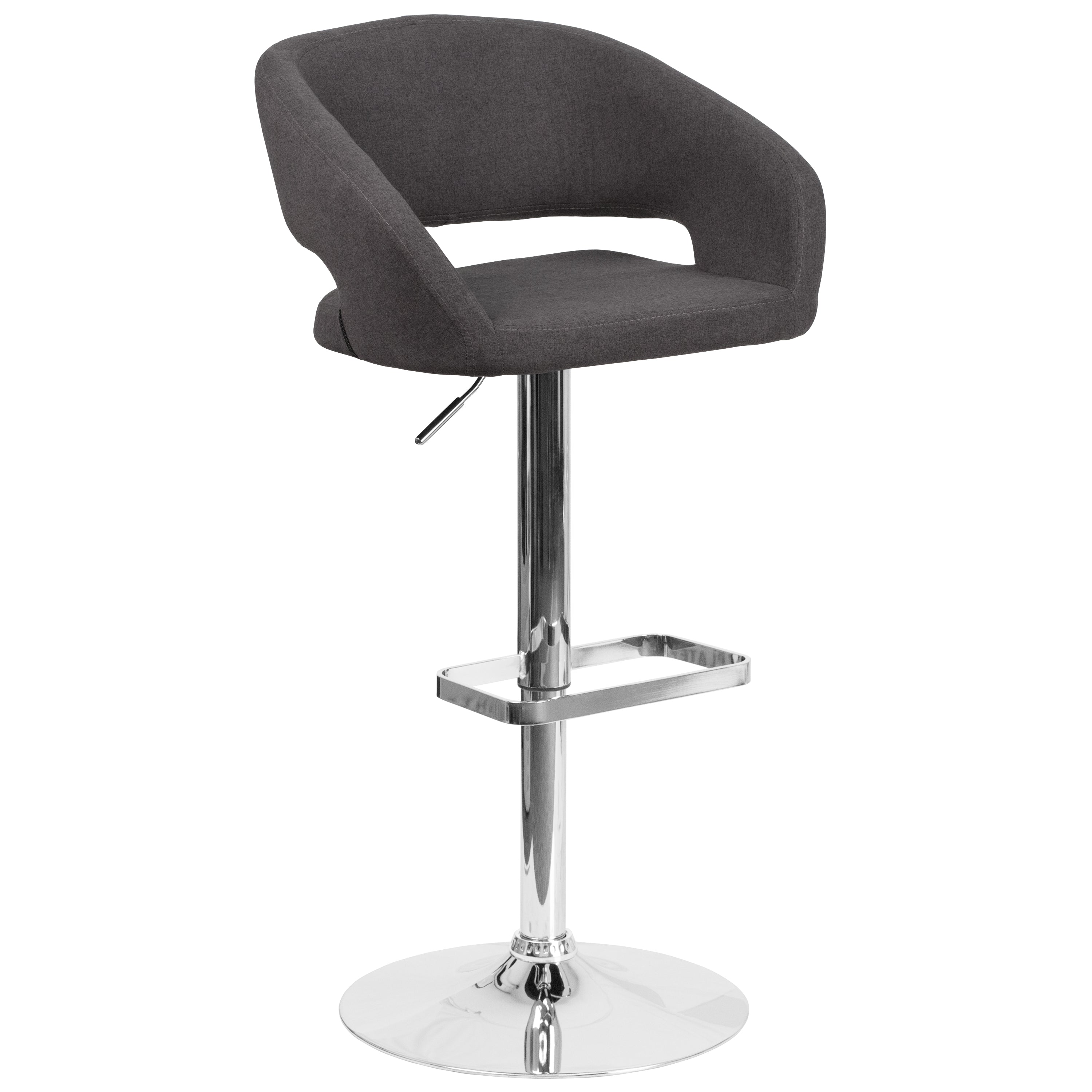 Erik Contemporary Charcoal Fabric Adjustable Height Barstool with Rounded Mid-Back and Chrome Base