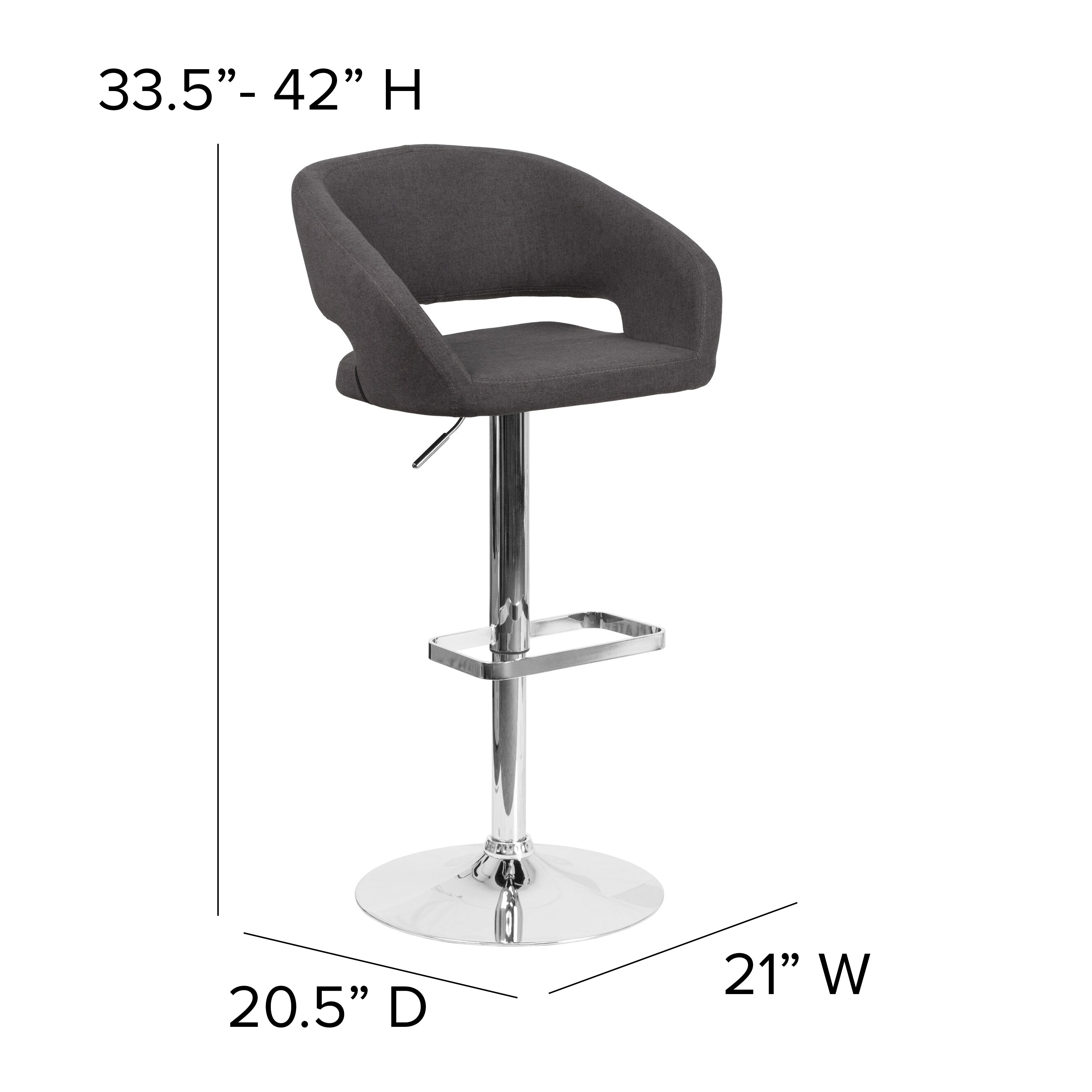 Erik Contemporary Charcoal Fabric Adjustable Height Barstool with Rounded Mid-Back and Chrome Base