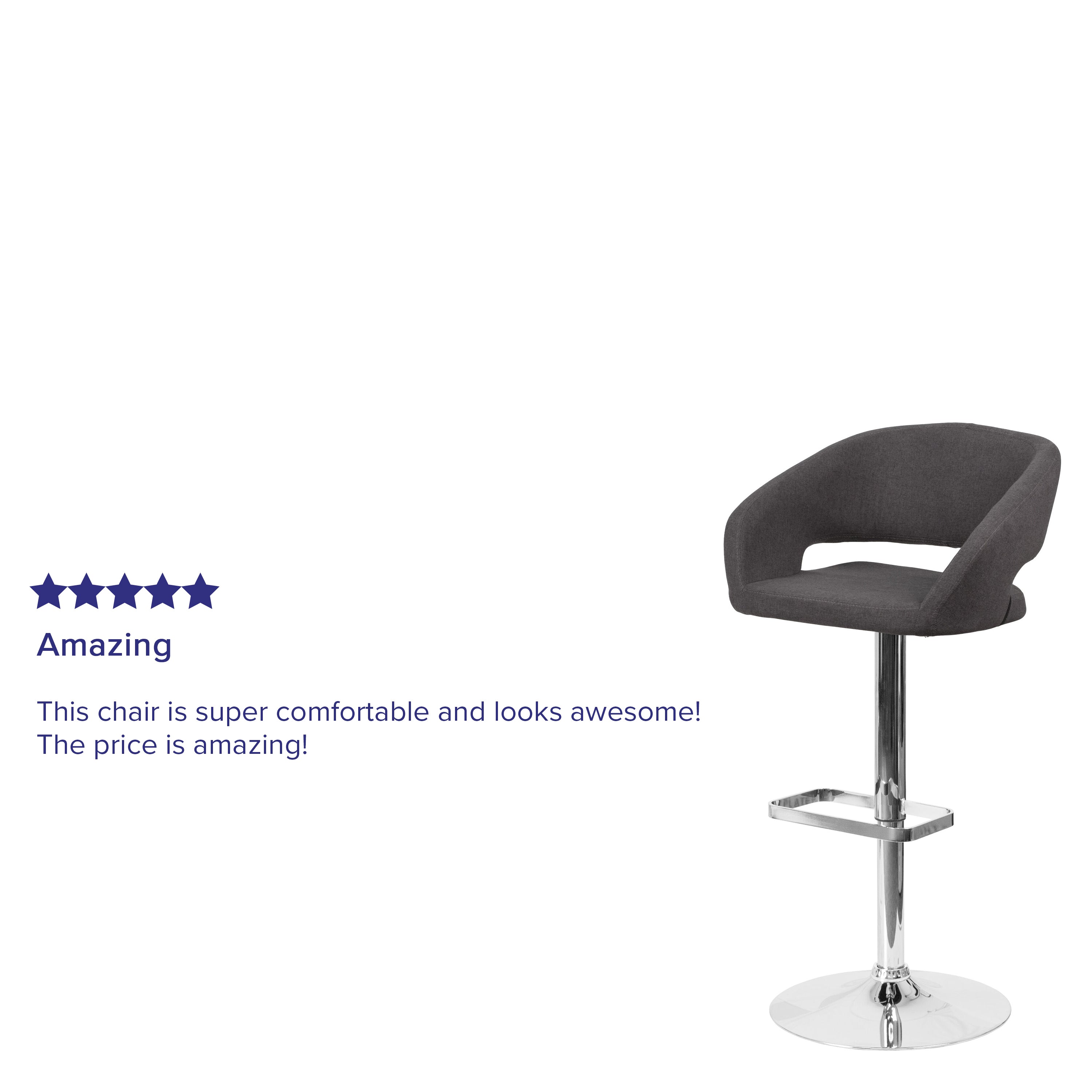Erik Contemporary Charcoal Fabric Adjustable Height Barstool with Rounded Mid-Back and Chrome Base