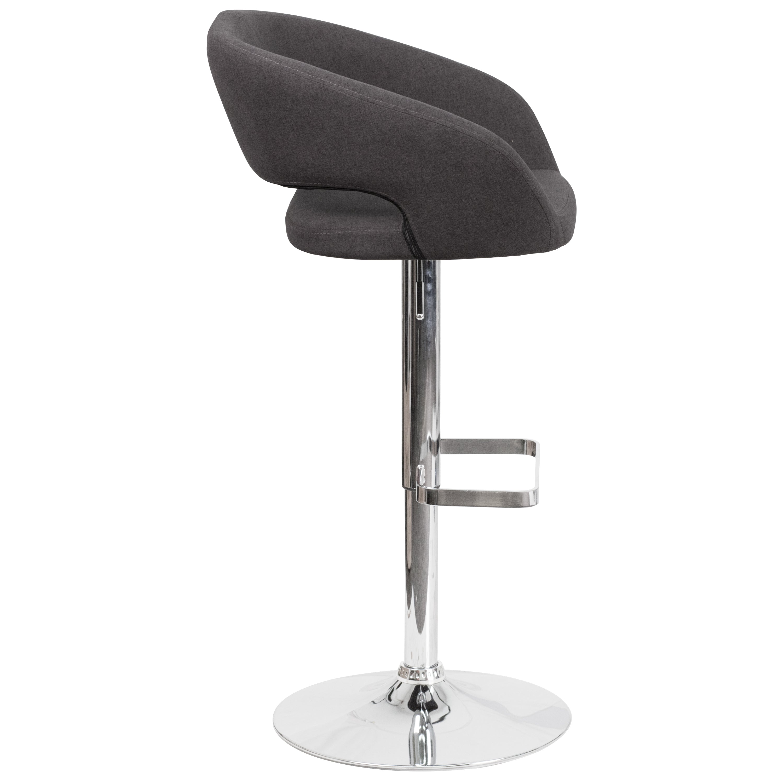 Erik Contemporary Charcoal Fabric Adjustable Height Barstool with Rounded Mid-Back and Chrome Base