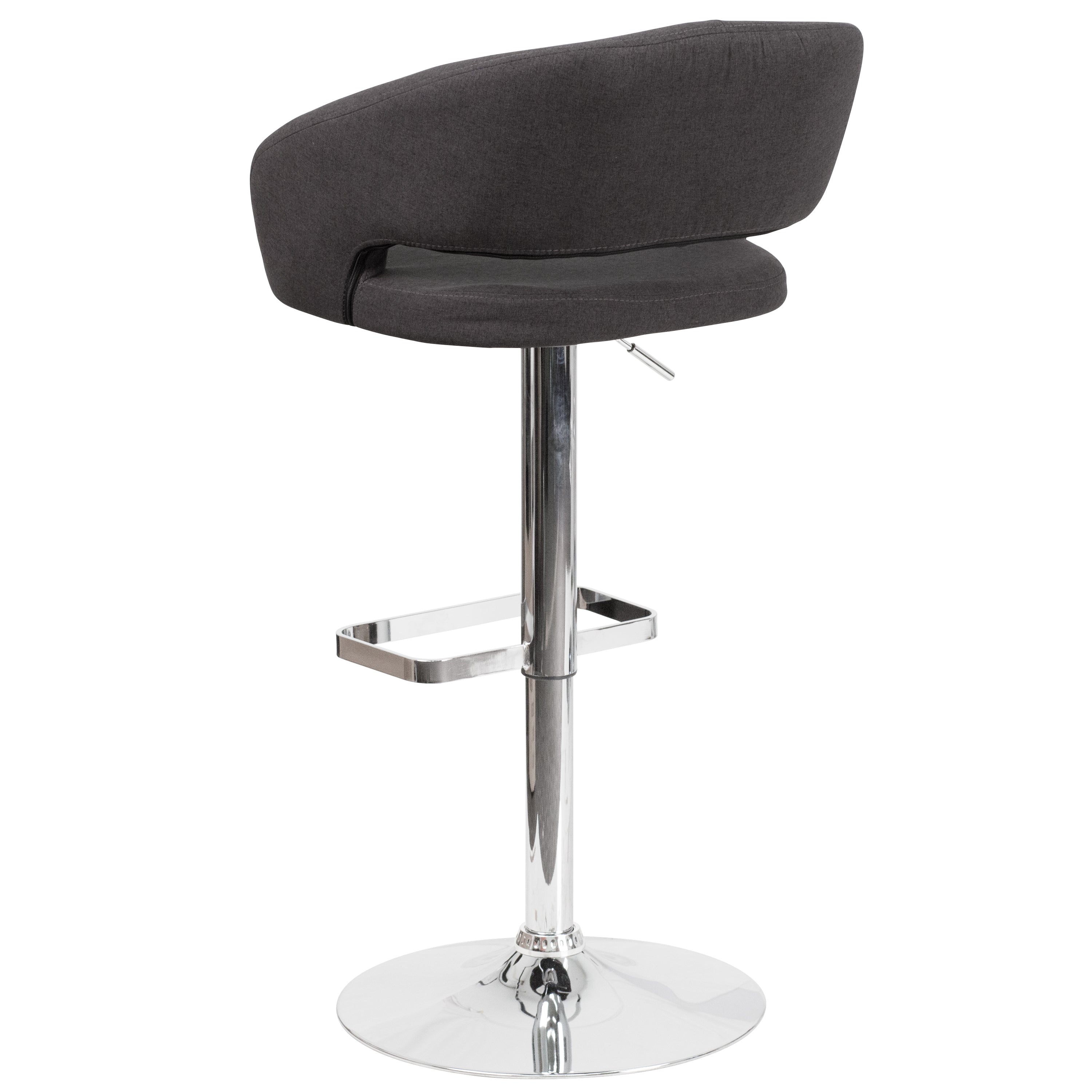 Erik Contemporary Charcoal Fabric Adjustable Height Barstool with Rounded Mid-Back and Chrome Base