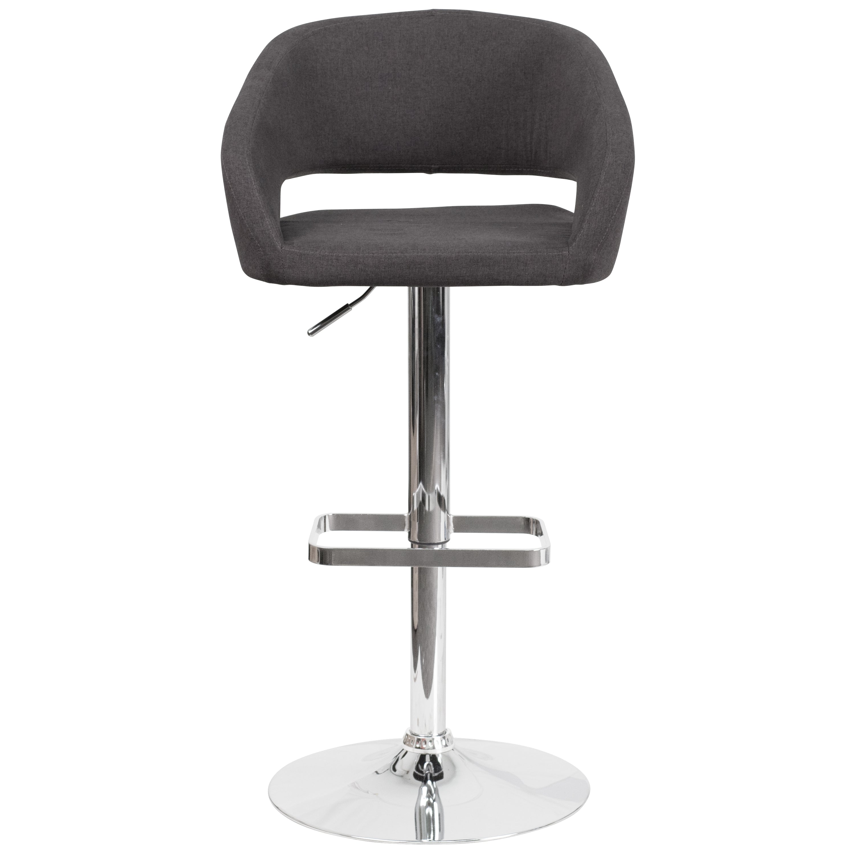 Erik Contemporary Charcoal Fabric Adjustable Height Barstool with Rounded Mid-Back and Chrome Base