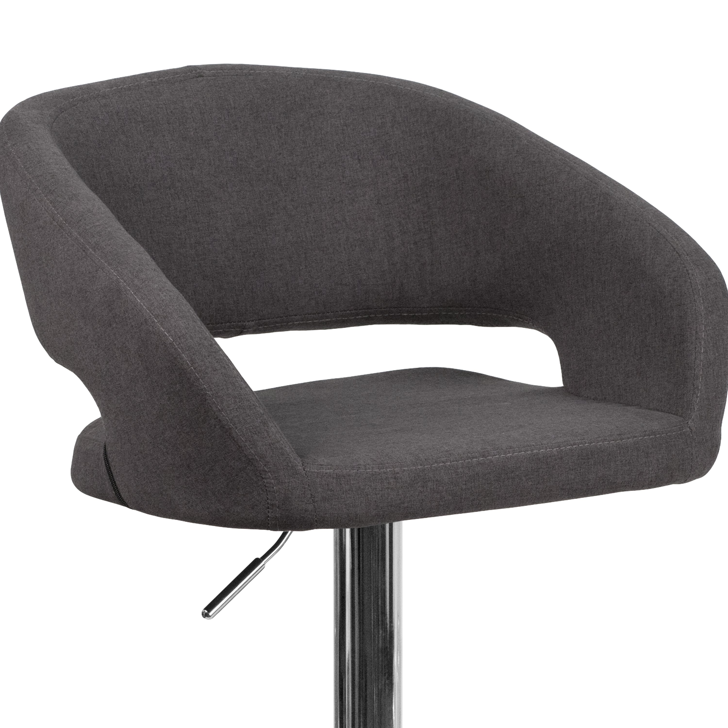 Erik Contemporary Charcoal Fabric Adjustable Height Barstool with Rounded Mid-Back and Chrome Base
