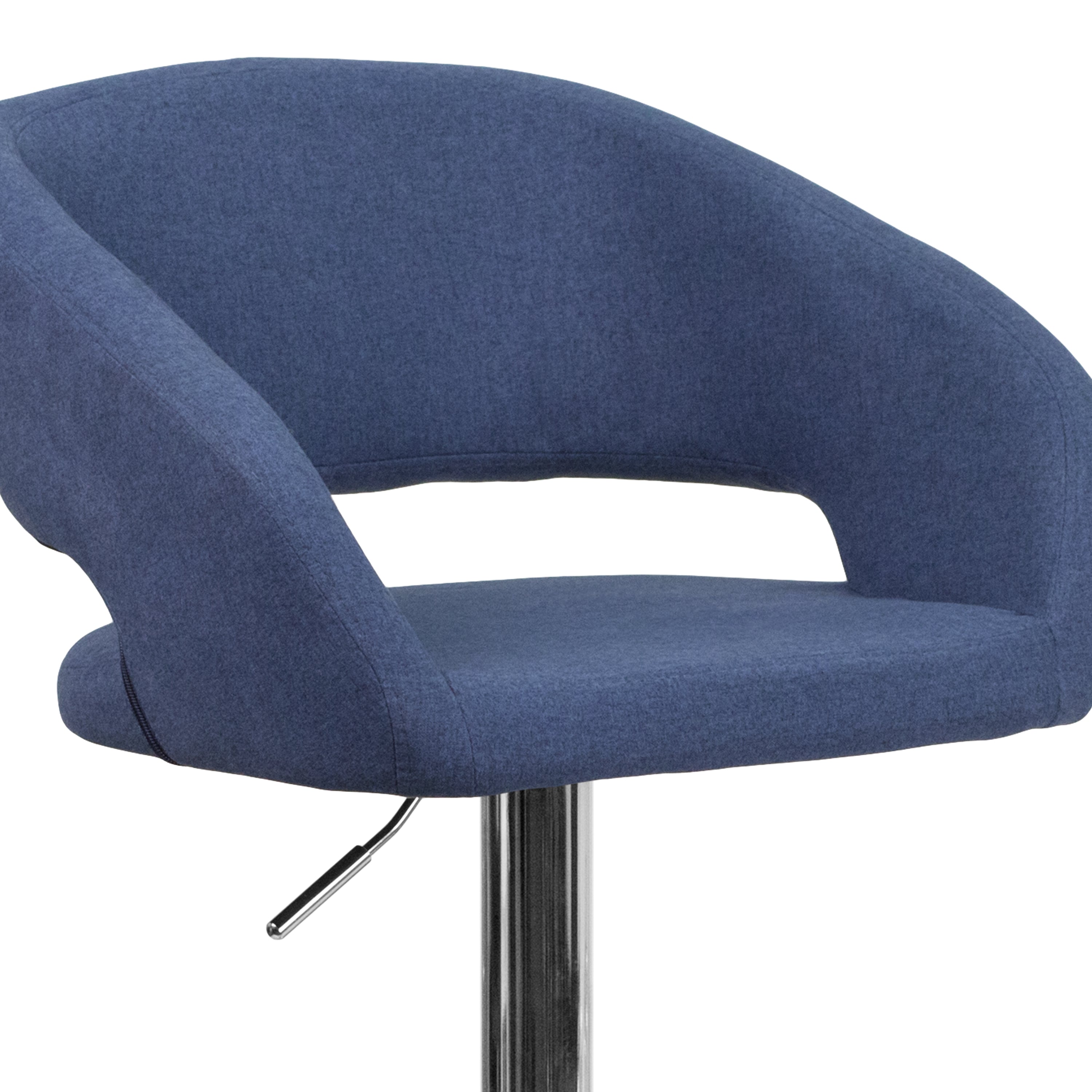 Erik Contemporary Blue Fabric Adjustable Height Barstool with Rounded Mid-Back and Chrome Base
