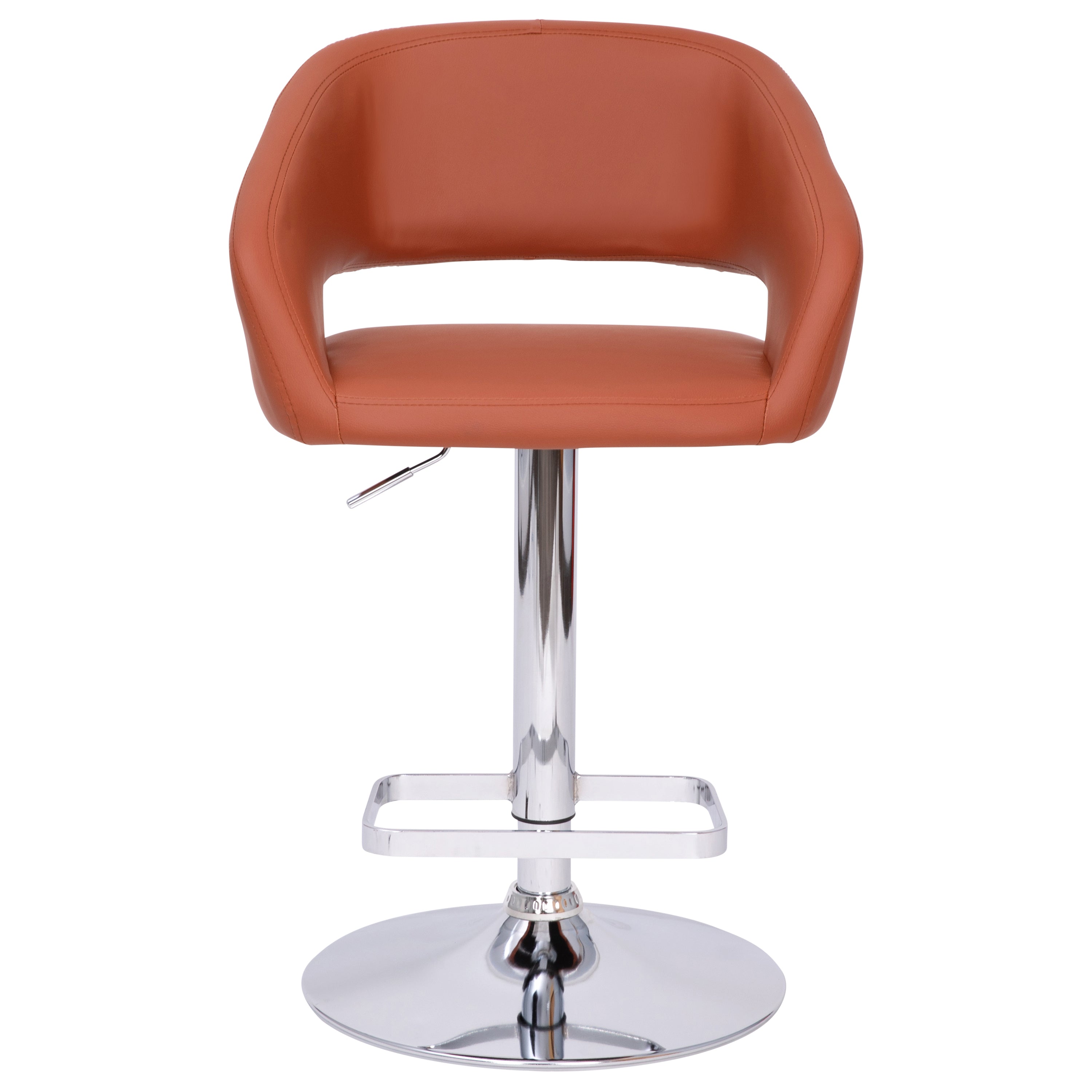Erik Contemporary Cognac Vinyl Adjustable Height Barstool with Rounded Mid-Back and Chrome Base