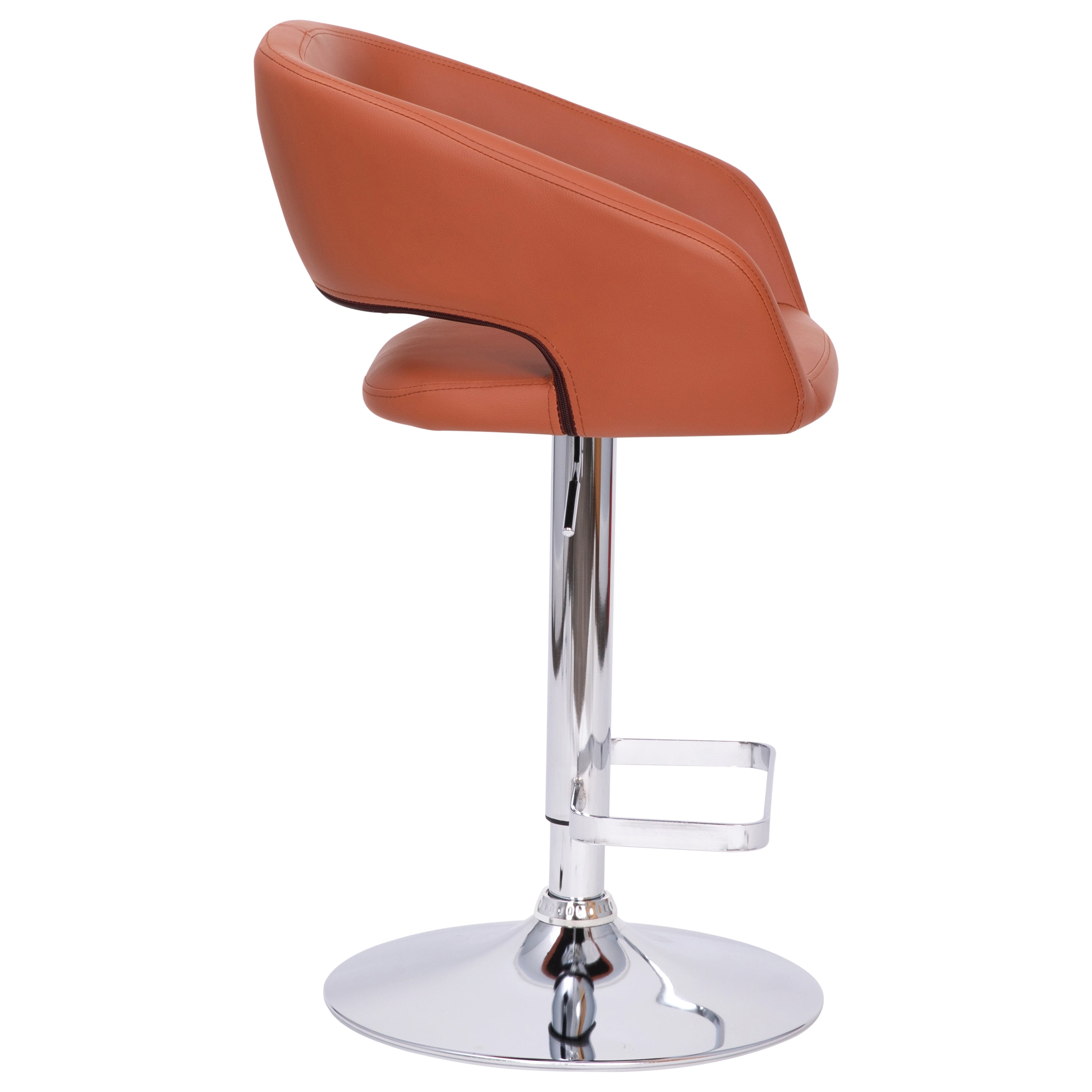 Erik Contemporary Cognac Vinyl Adjustable Height Barstool with Rounded Mid-Back and Chrome Base
