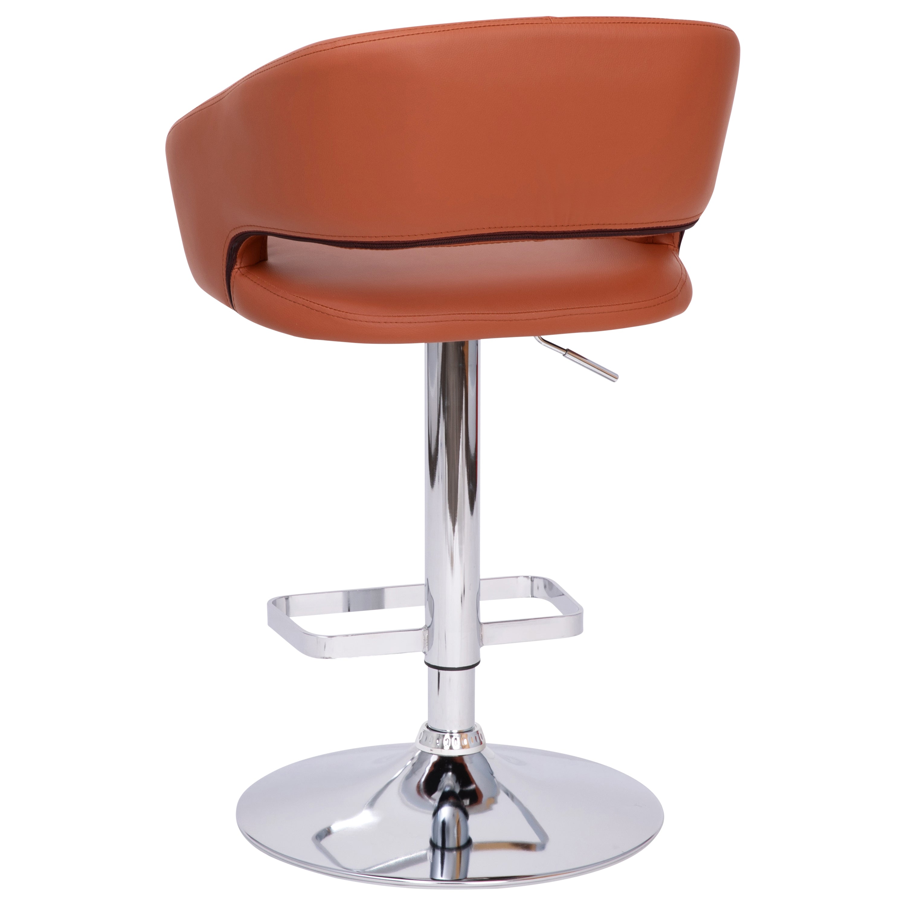 Erik Contemporary Cognac Vinyl Adjustable Height Barstool with Rounded Mid-Back and Chrome Base
