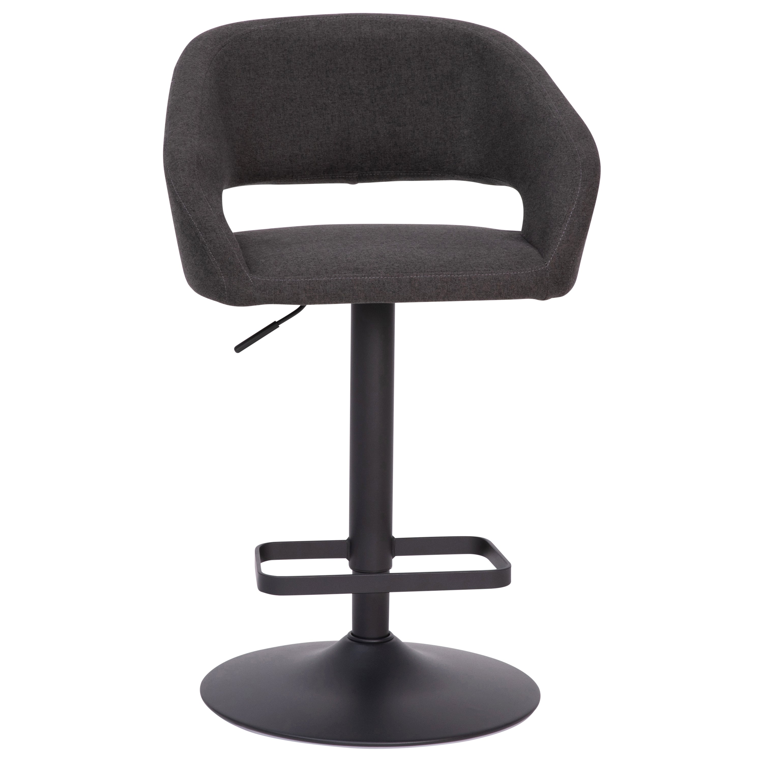 Erik Contemporary Charcoal Fabric Adjustable Height Barstool with Rounded Mid-Back and Black Base