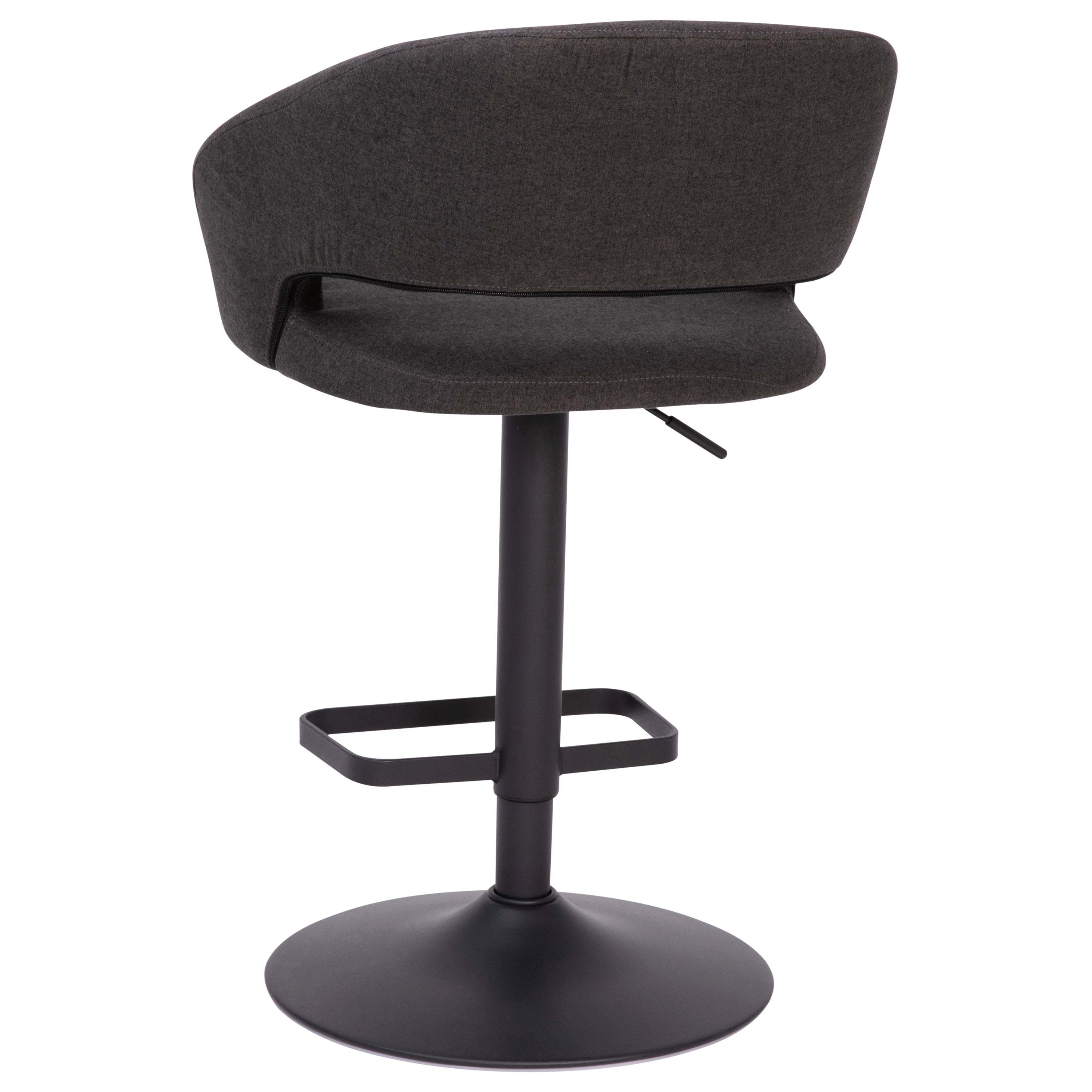 Erik Contemporary Charcoal Fabric Adjustable Height Barstool with Rounded Mid-Back and Black Base