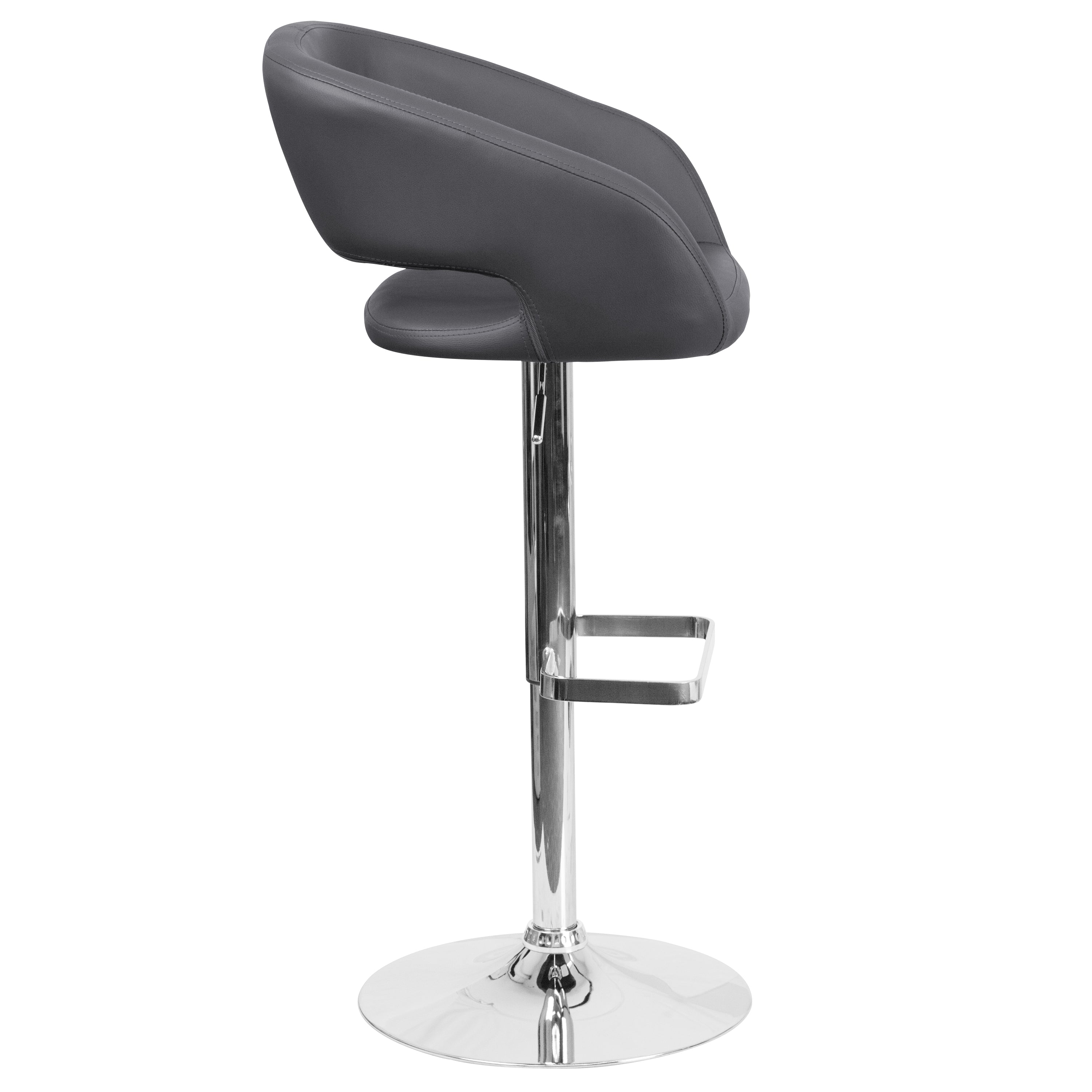 Erik Contemporary Gray Vinyl Adjustable Height Barstool with Rounded Mid-Back and Chrome Base