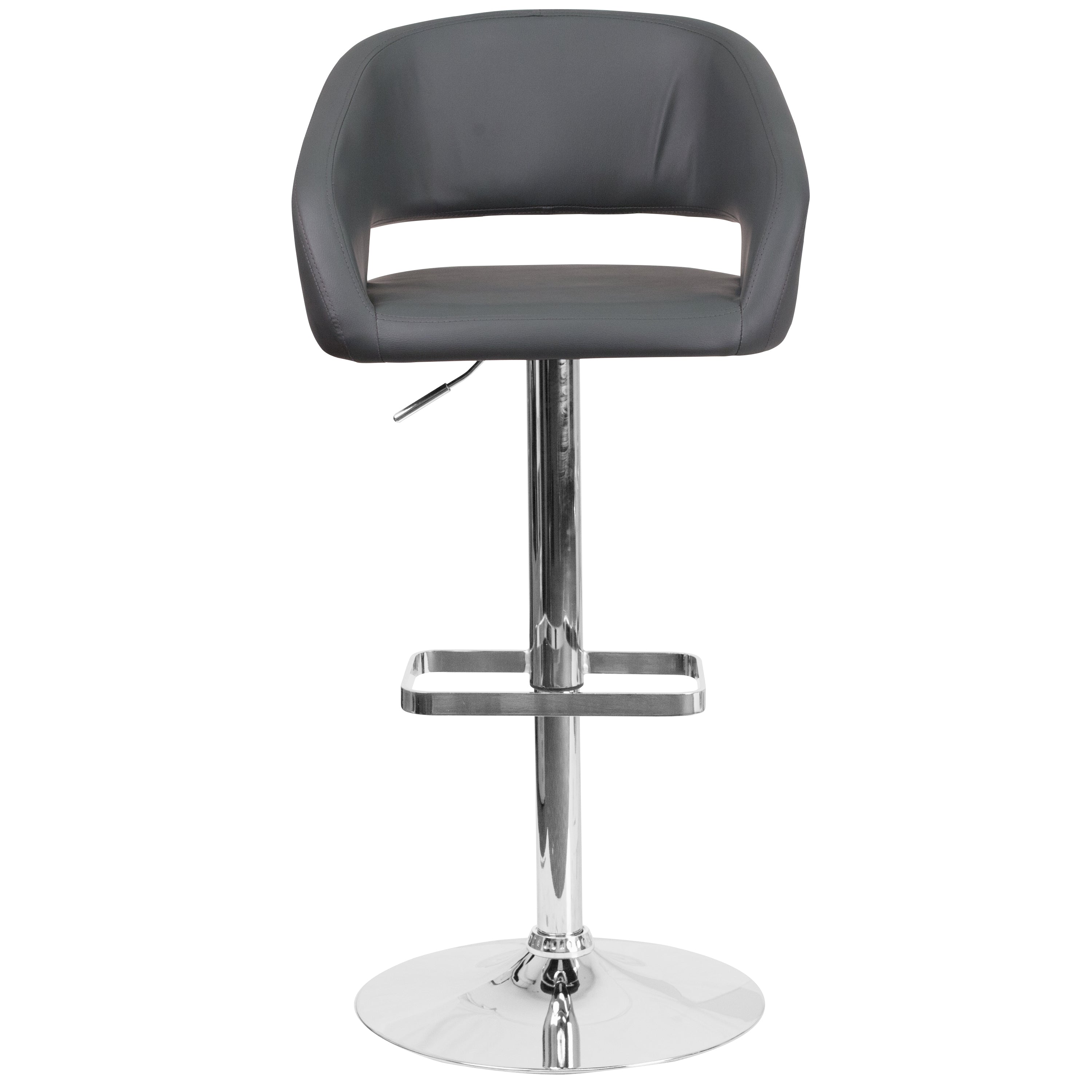 Erik Contemporary Gray Vinyl Adjustable Height Barstool with Rounded Mid-Back and Chrome Base
