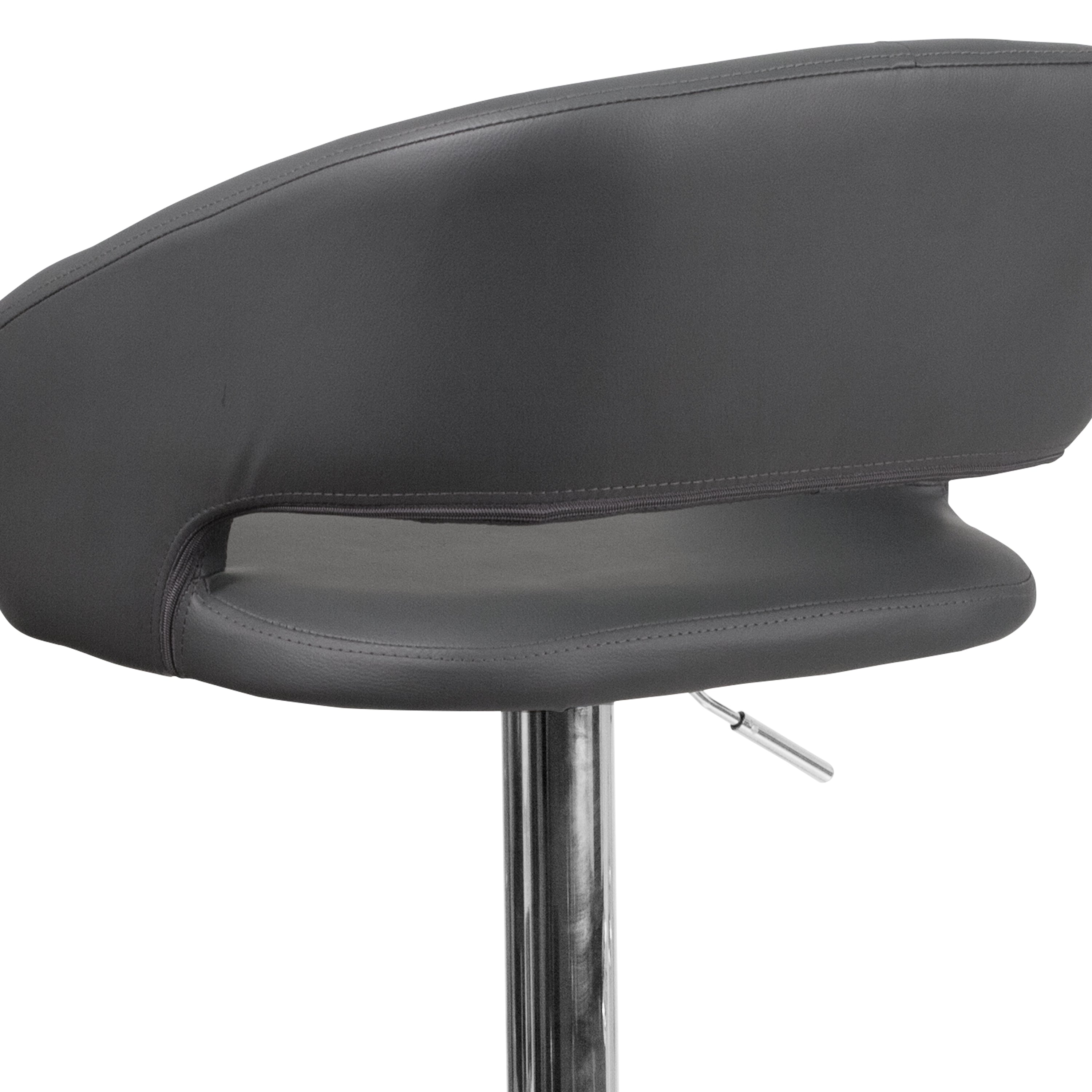Erik Contemporary Gray Vinyl Adjustable Height Barstool with Rounded Mid-Back and Chrome Base