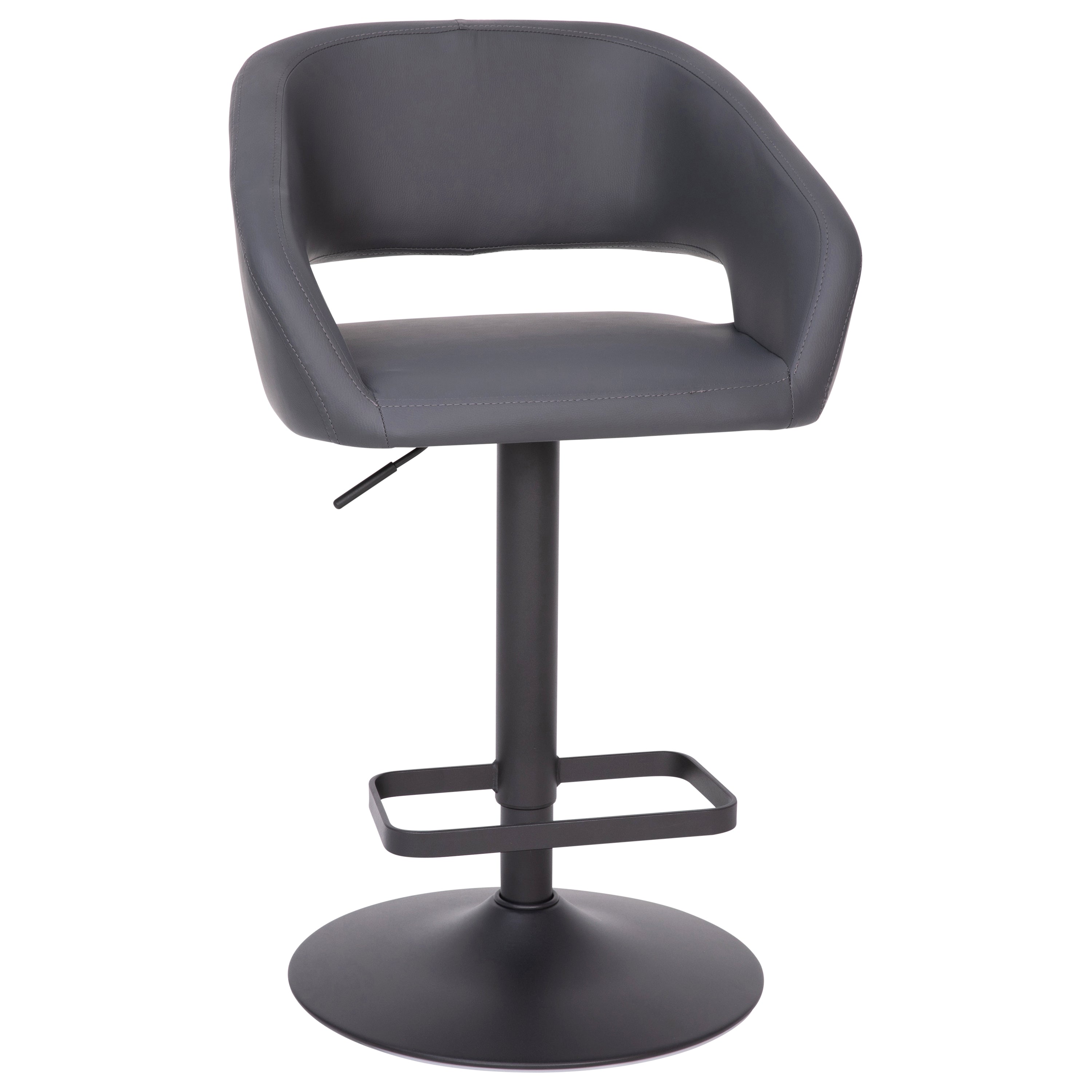 Erik Contemporary Gray Vinyl Adjustable Height Barstool with Rounded Mid-Back and Black Base