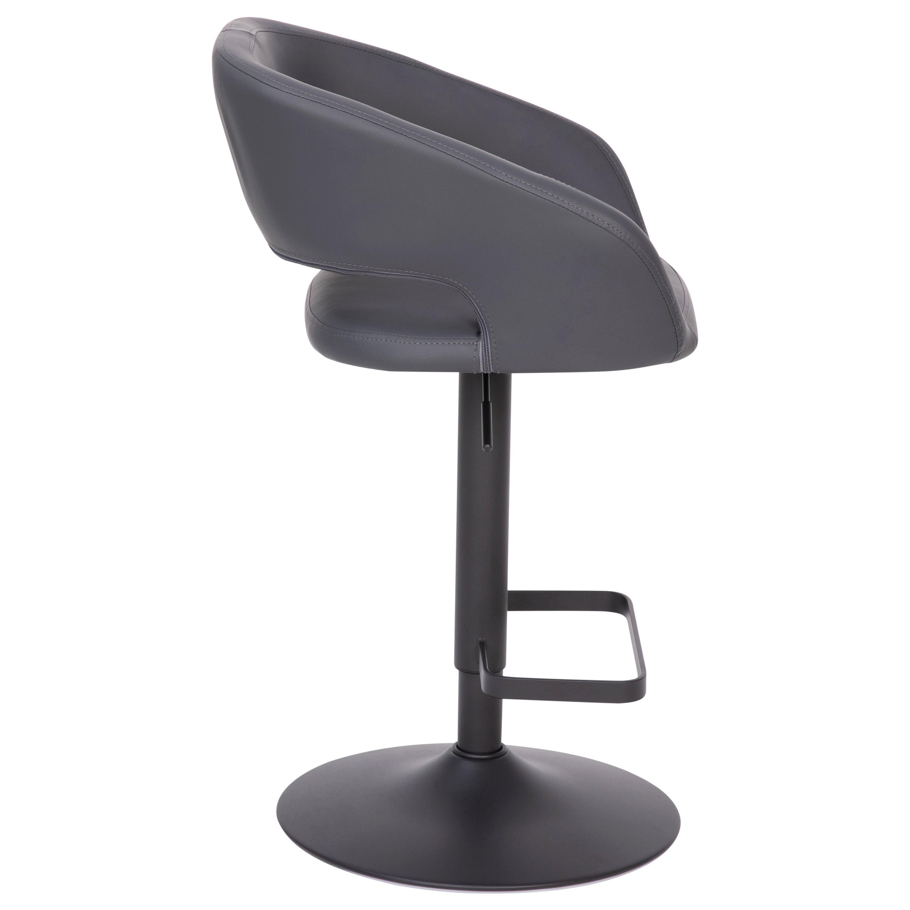 Erik Contemporary Gray Vinyl Adjustable Height Barstool with Rounded Mid-Back and Black Base