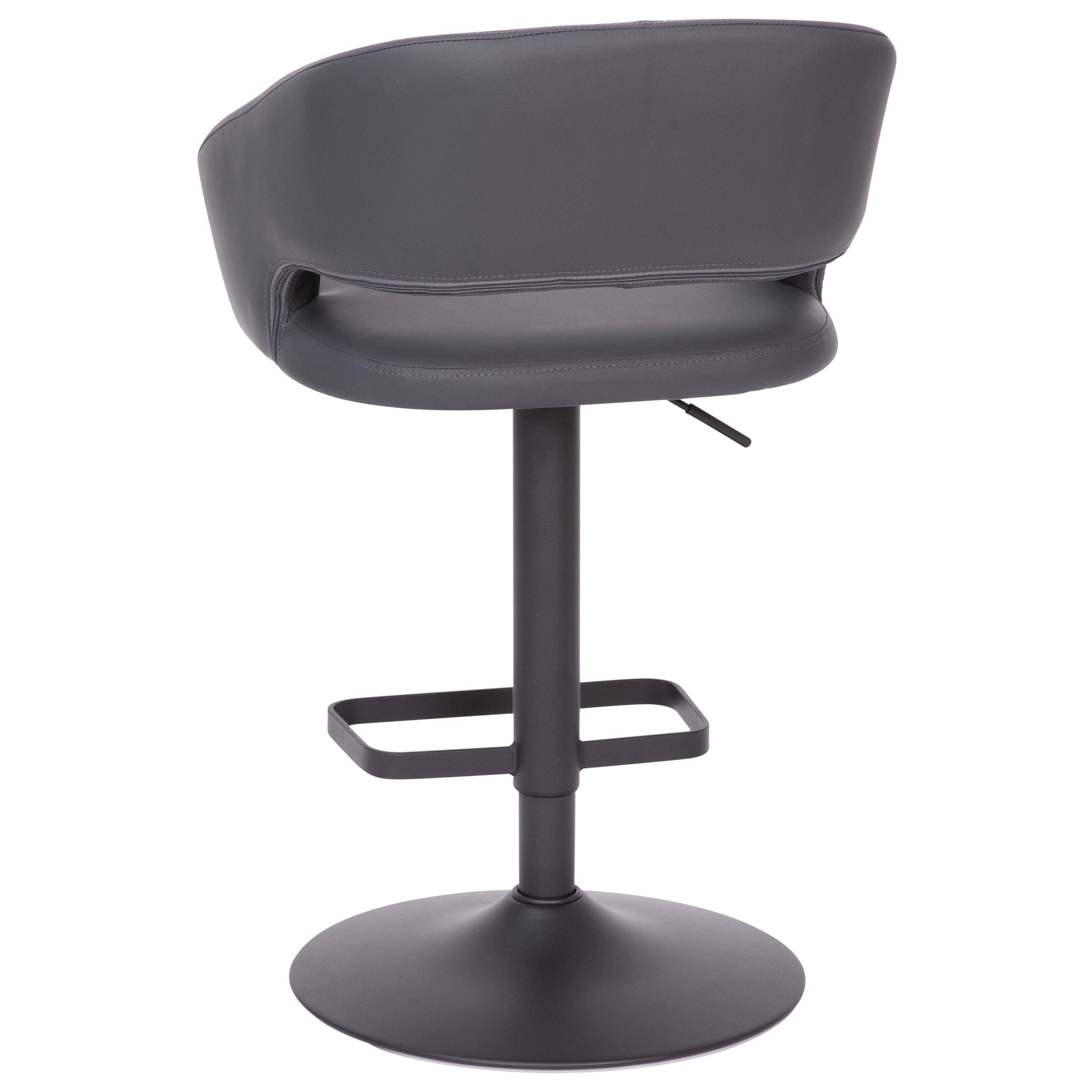 Erik Contemporary Gray Vinyl Adjustable Height Barstool with Rounded Mid-Back and Black Base