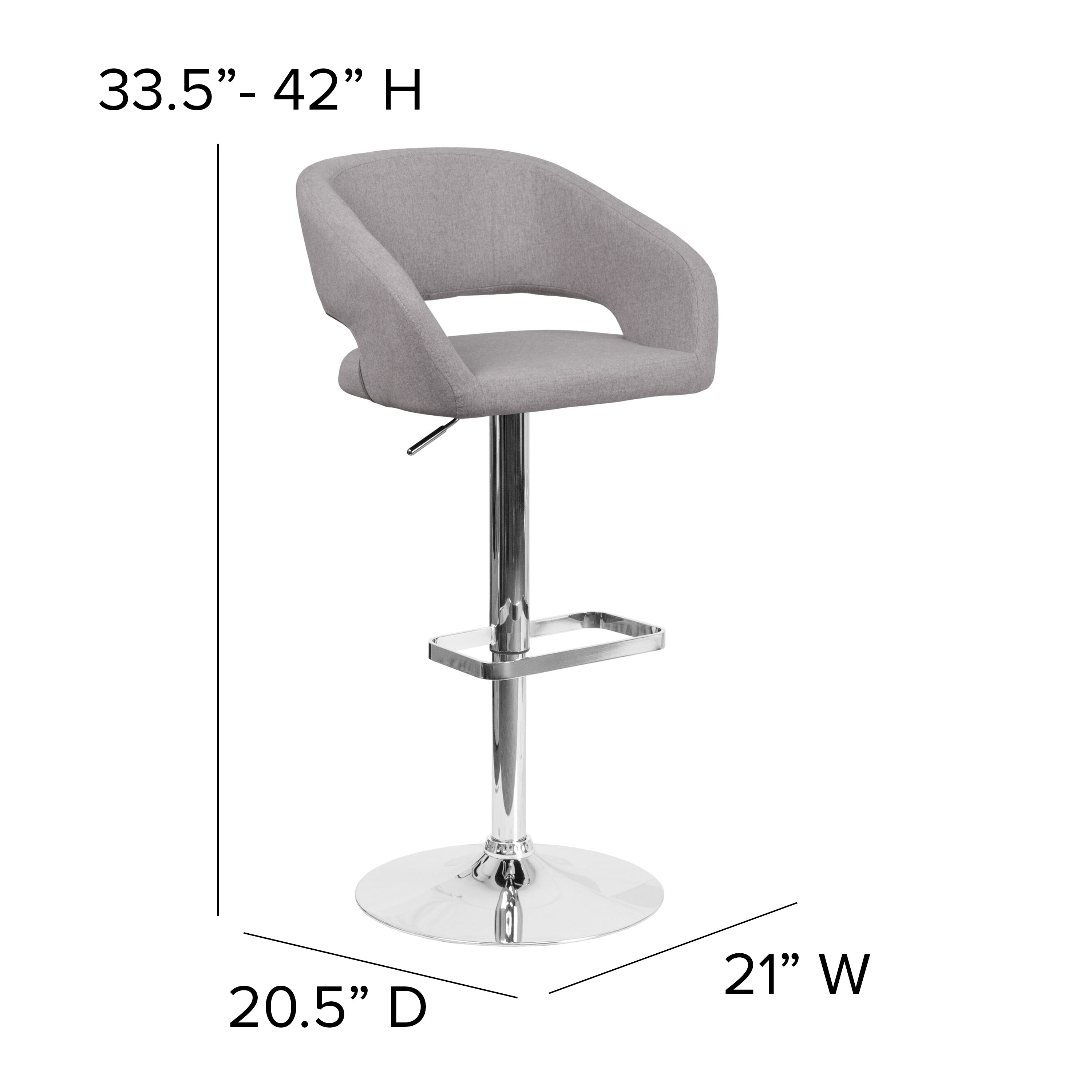 Erik Contemporary Gray Fabric Adjustable Height Barstool with Rounded Mid-Back and Chrome Base