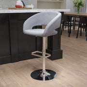 Erik Contemporary Gray Fabric Adjustable Height Barstool with Rounded Mid-Back and Chrome Base