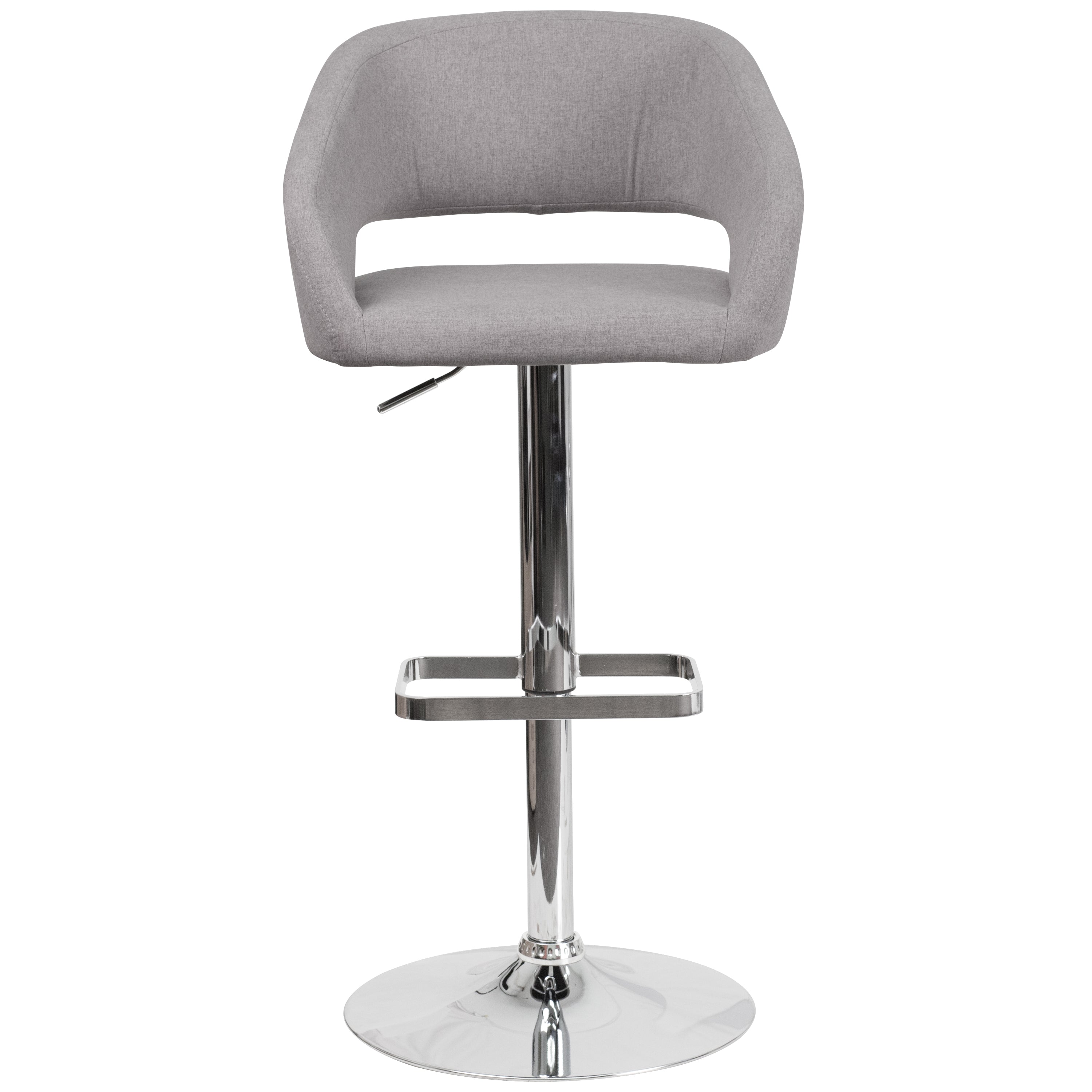 Erik Contemporary Gray Fabric Adjustable Height Barstool with Rounded Mid-Back and Chrome Base