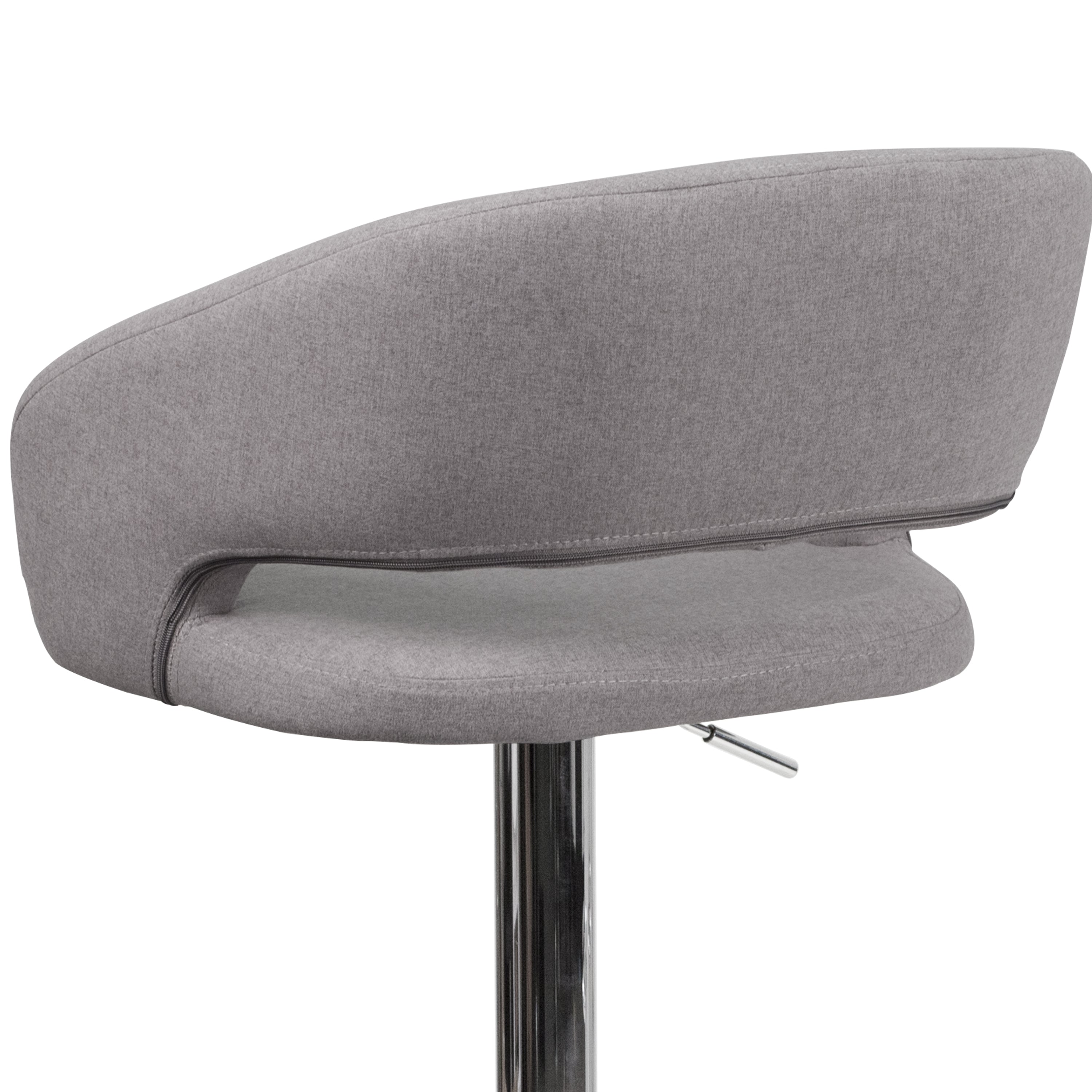 Erik Contemporary Gray Fabric Adjustable Height Barstool with Rounded Mid-Back and Chrome Base