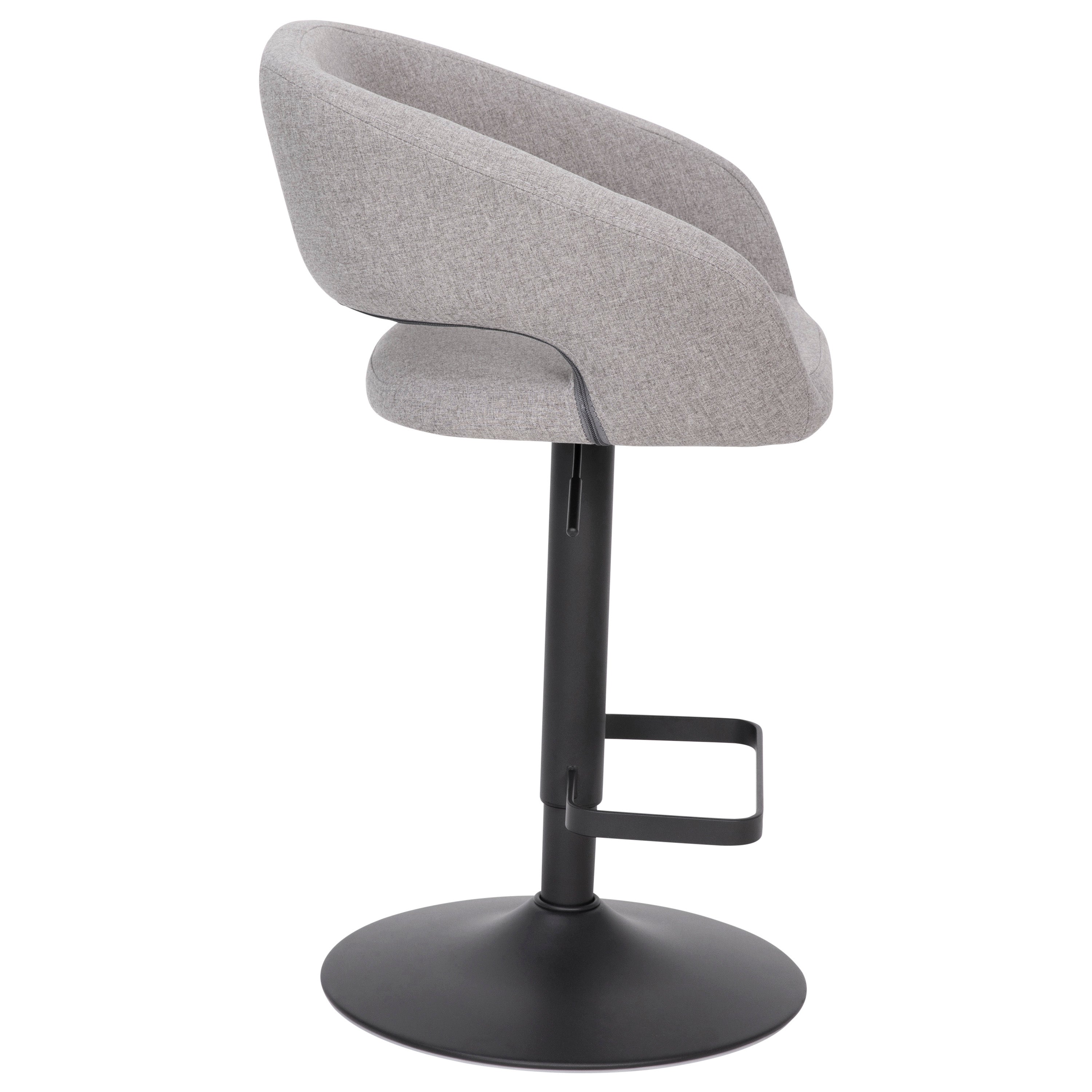Erik Contemporary Gray Fabric Adjustable Height Barstool with Rounded Mid-Back and Black Base