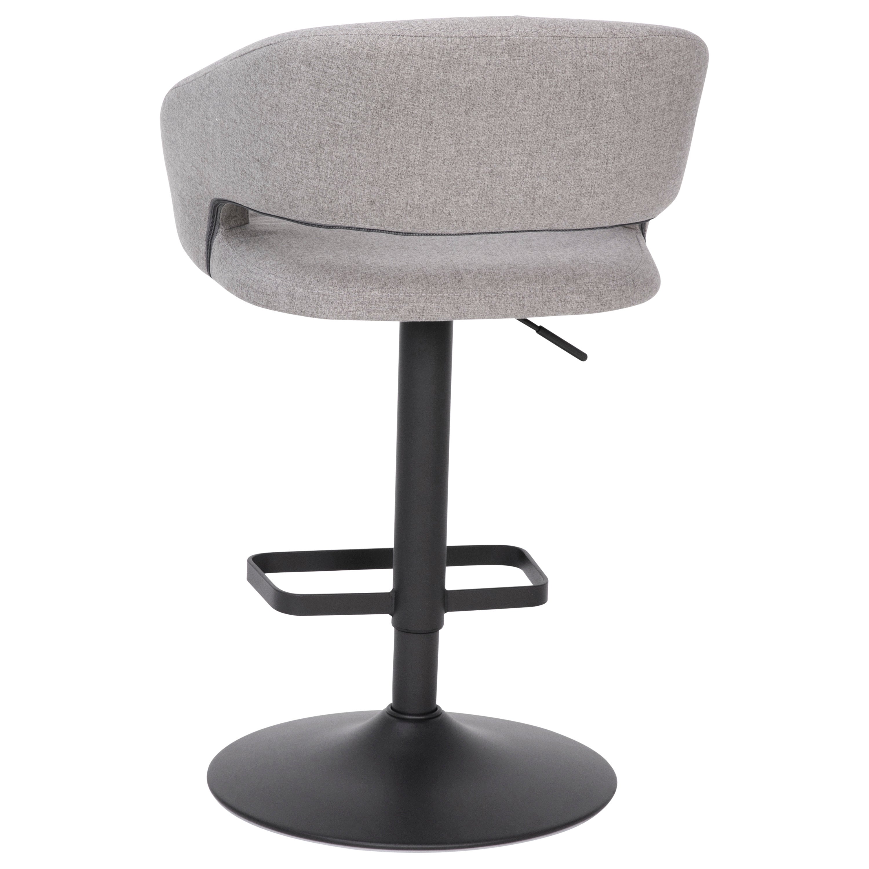 Erik Contemporary Gray Fabric Adjustable Height Barstool with Rounded Mid-Back and Black Base