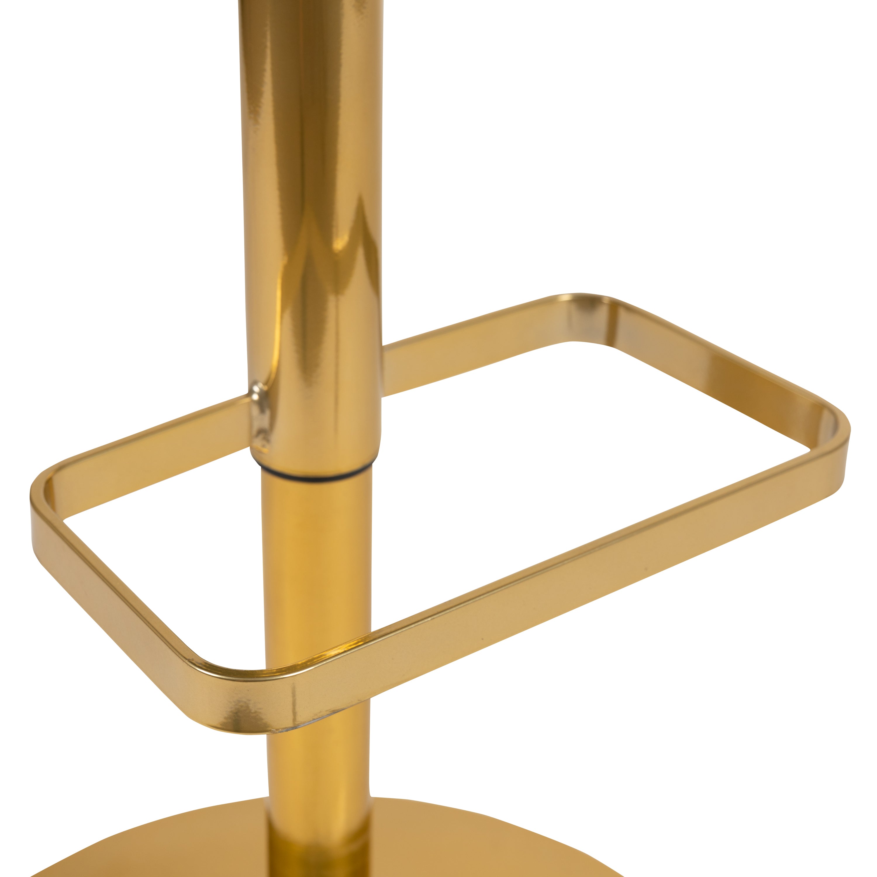 Erik Contemporary White Vinyl Adjustable Height Barstool with Rounded Mid-Back and Gold Base
