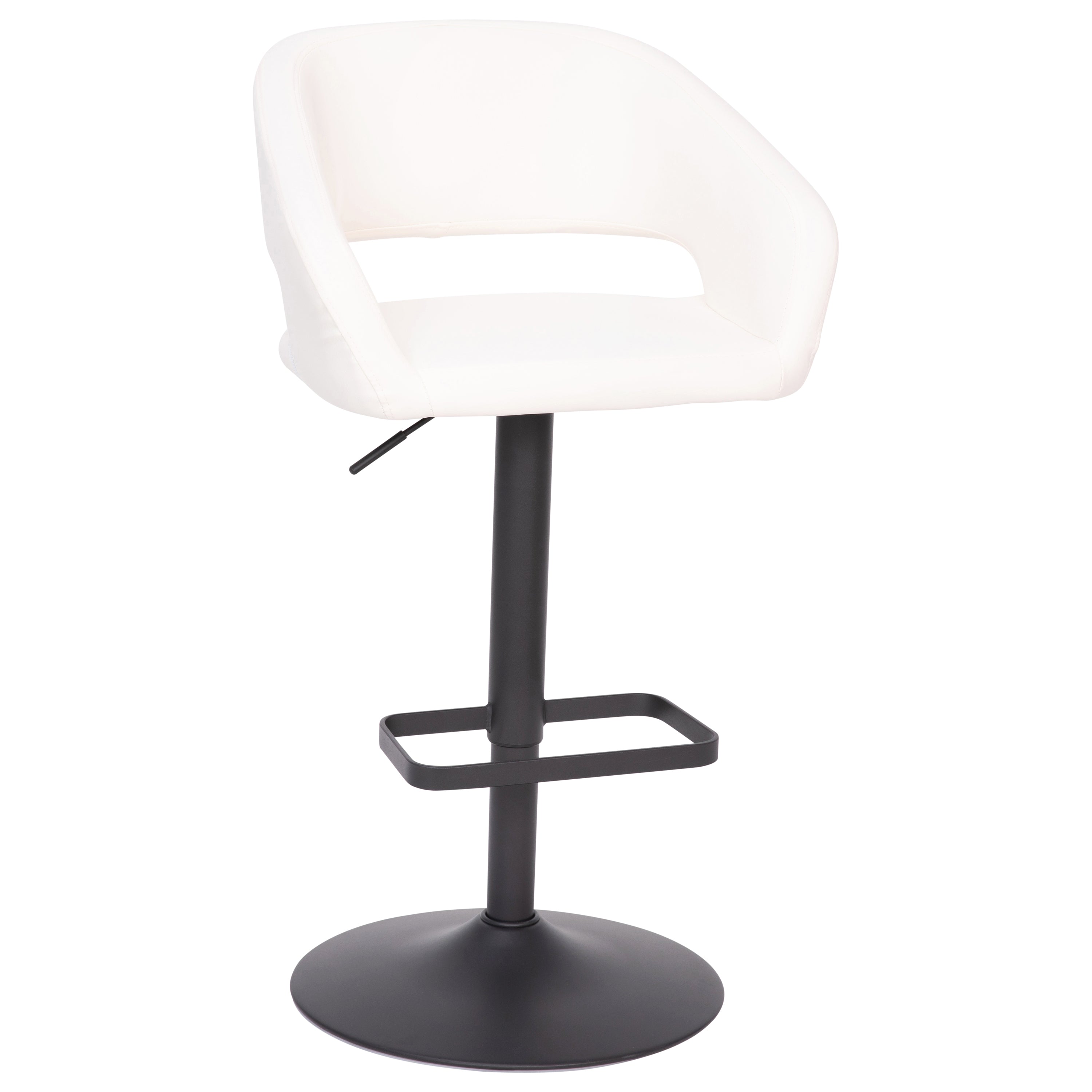 Erik Contemporary White Vinyl Adjustable Height Barstool with Rounded Mid-Back and Black Base