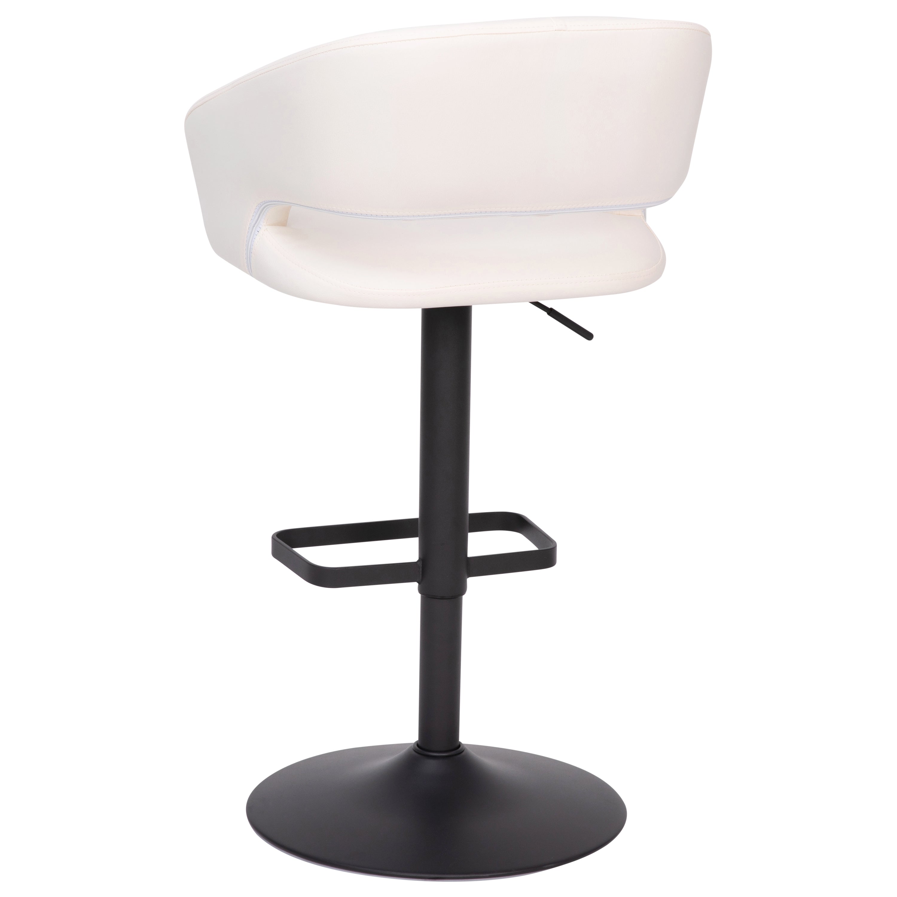 Erik Contemporary White Vinyl Adjustable Height Barstool with Rounded Mid-Back and Black Base
