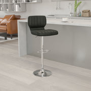 Jeremy Contemporary Black Vinyl Adjustable Height Barstool with Vertical Stitch Back and Chrome Base
