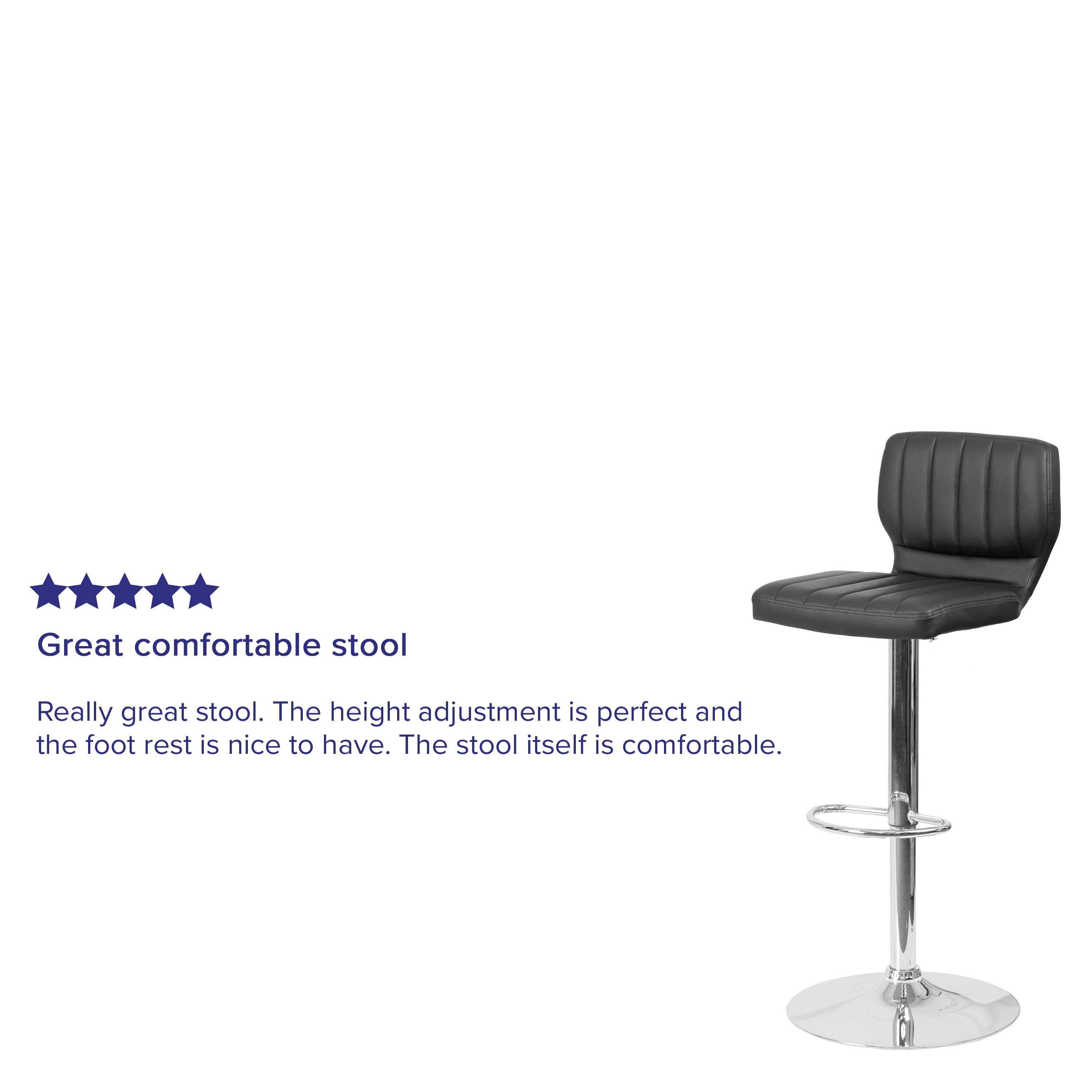 Jeremy Contemporary Black Vinyl Adjustable Height Barstool with Vertical Stitch Back and Chrome Base
